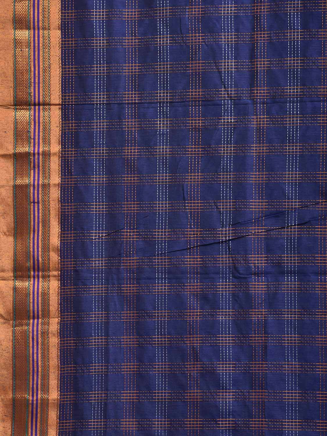 Blue and Yellow ilkal Cotton Viscose Saree with Checks and Strips Pallu Design il0070