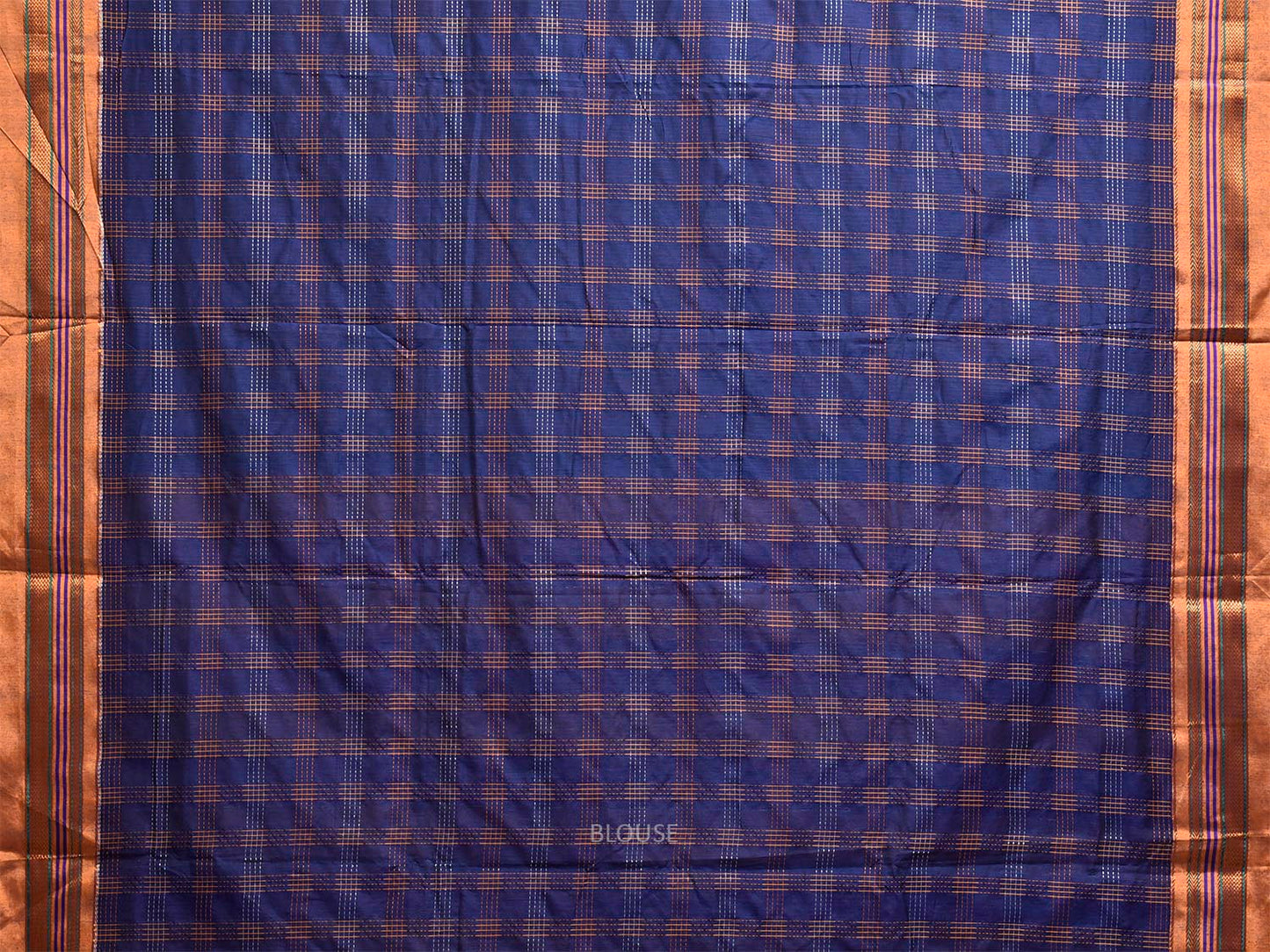 Blue and Yellow ilkal Cotton Viscose Saree with Checks and Strips Pallu Design il0070