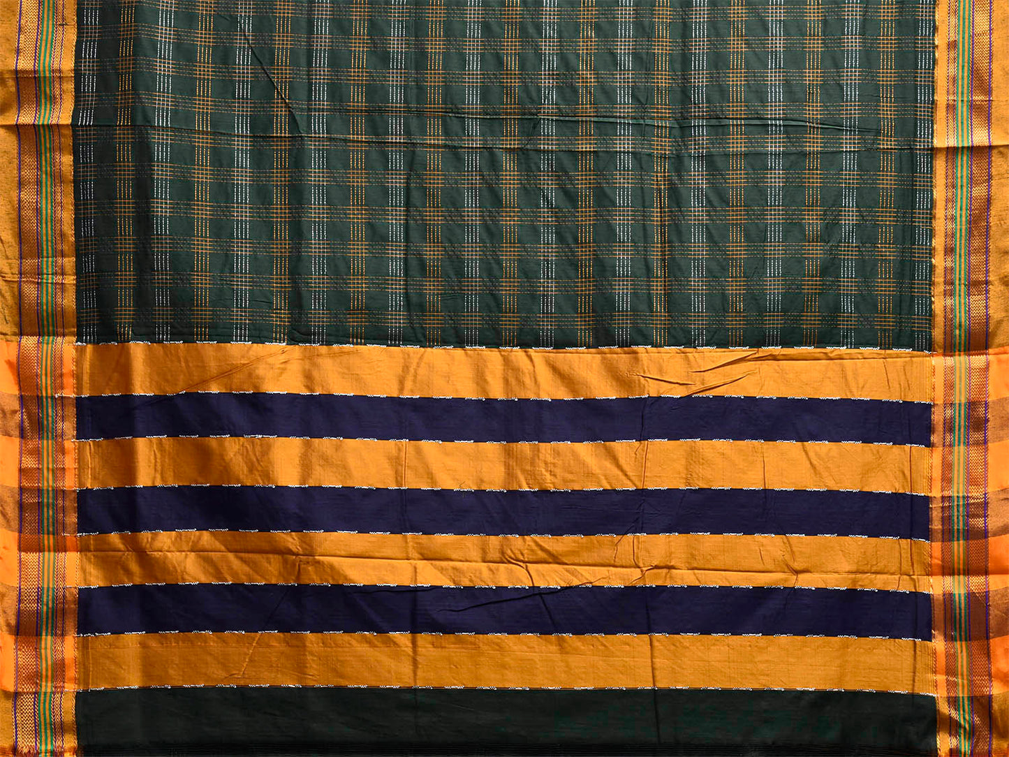 Green and Yellow ilkal Cotton Viscose Saree with Checks and Strips Pallu Design il0071