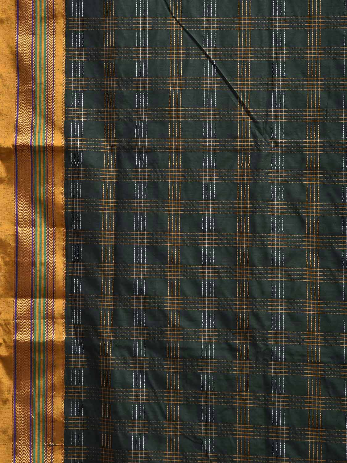 Green and Yellow ilkal Cotton Viscose Saree with Checks and Strips Pallu Design il0071