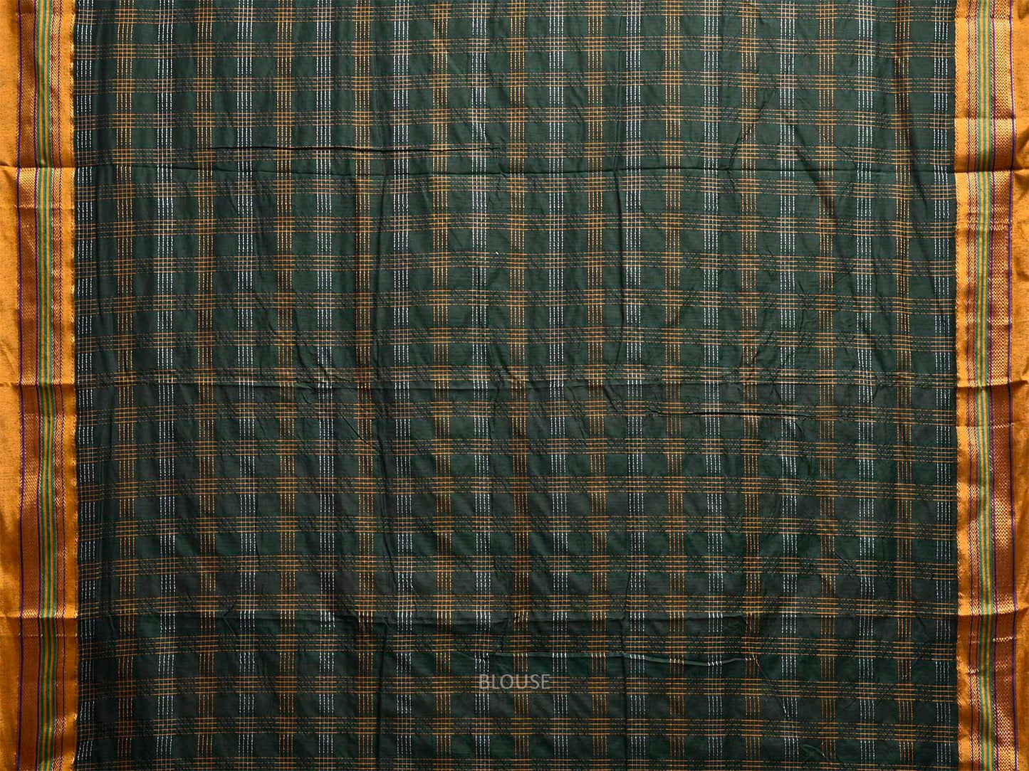 Green and Yellow ilkal Cotton Viscose Saree with Checks and Strips Pallu Design il0071