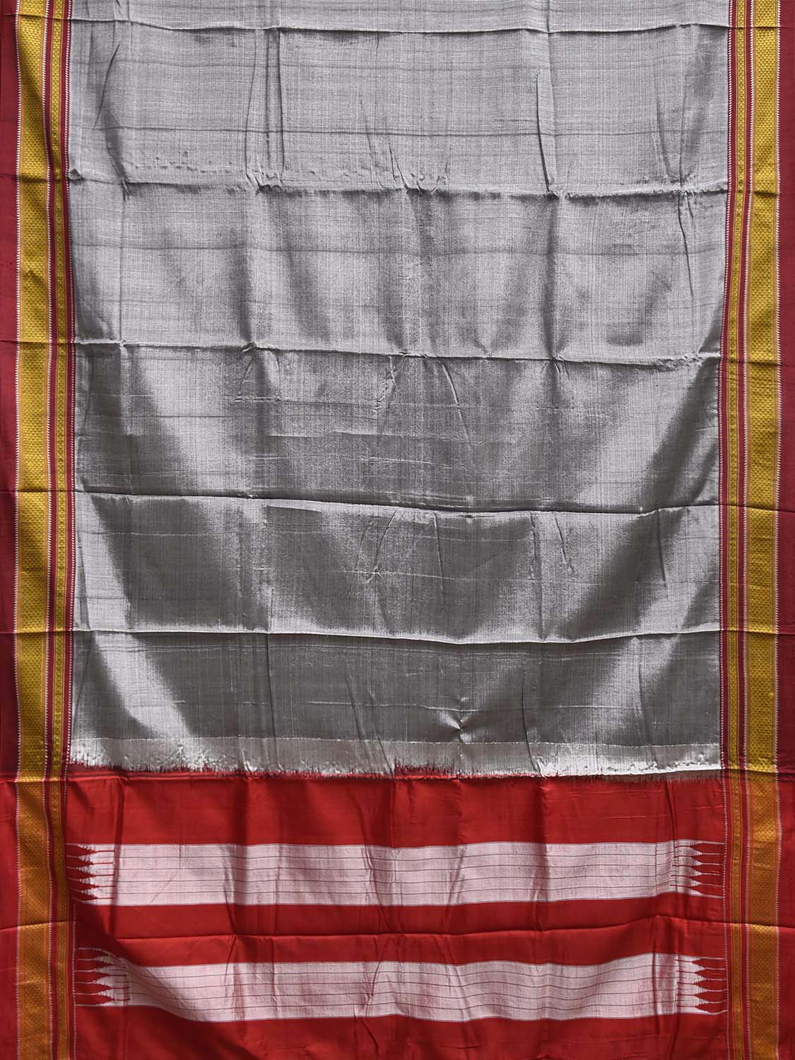 Grey and Red ilkal Viscose Plain Saree with Contrast Pallu Design il0072