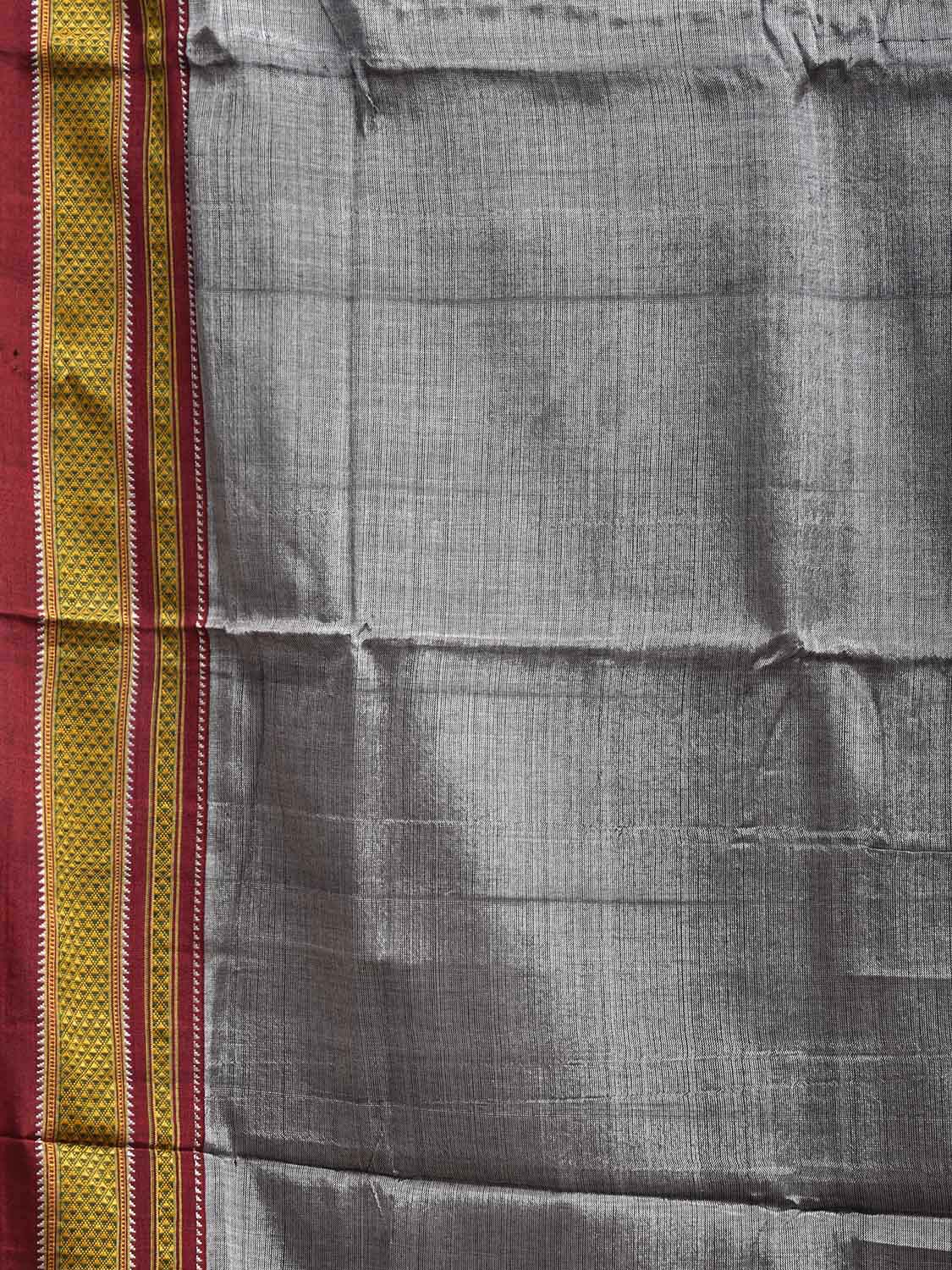 Grey and Red ilkal Viscose Plain Saree with Contrast Pallu Design il0072