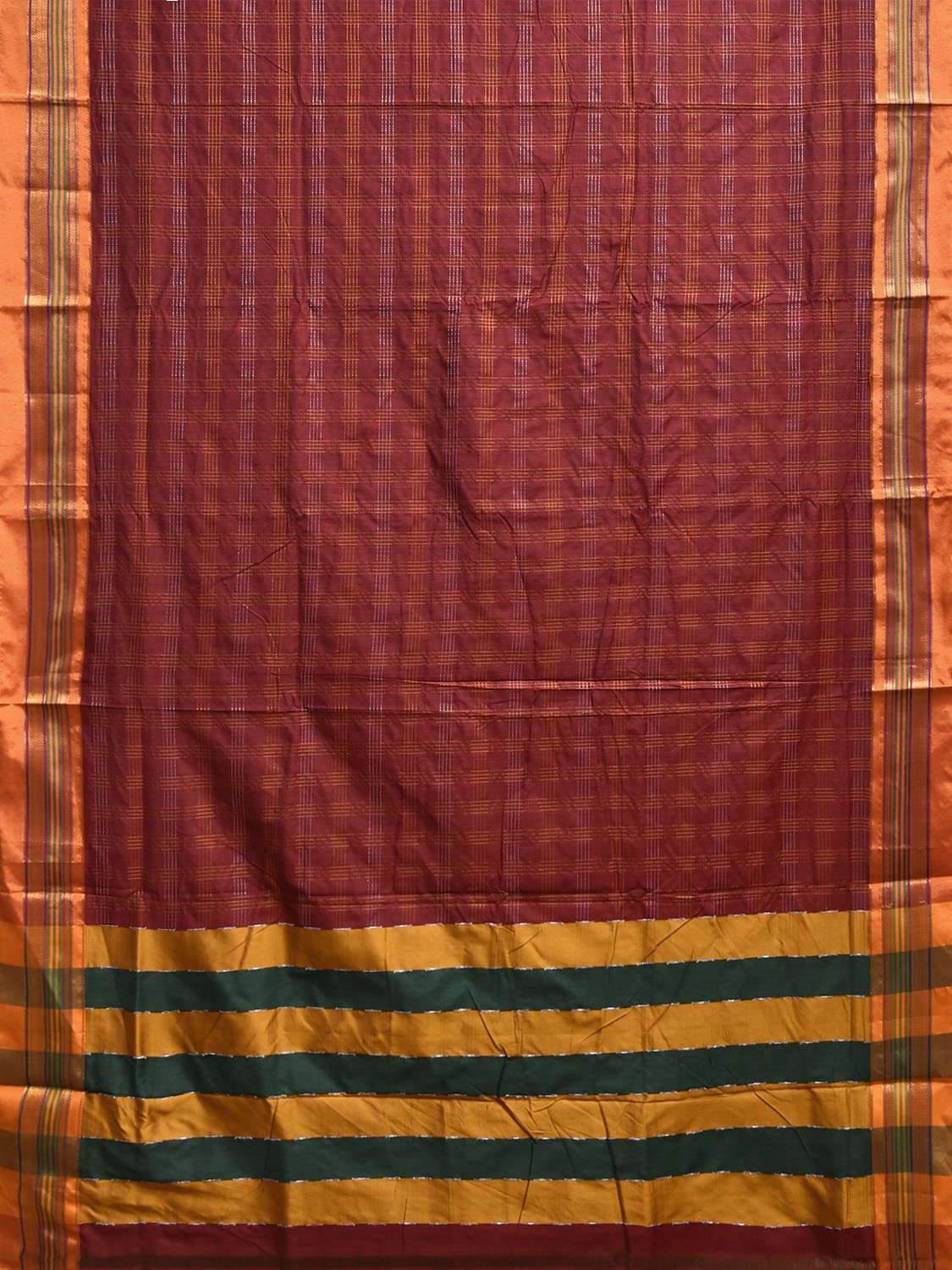 Maroon and Yellow ilkal Cotton Viscose Saree with Checks and Strips Pallu Design il0075