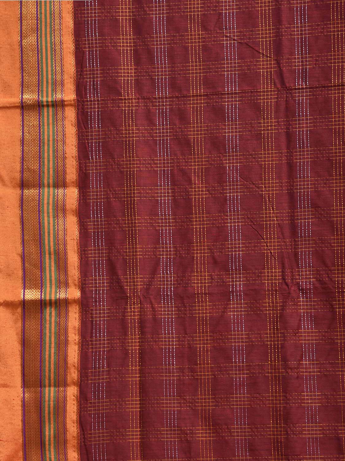 Maroon and Yellow ilkal Cotton Viscose Saree with Checks and Strips Pallu Design il0075