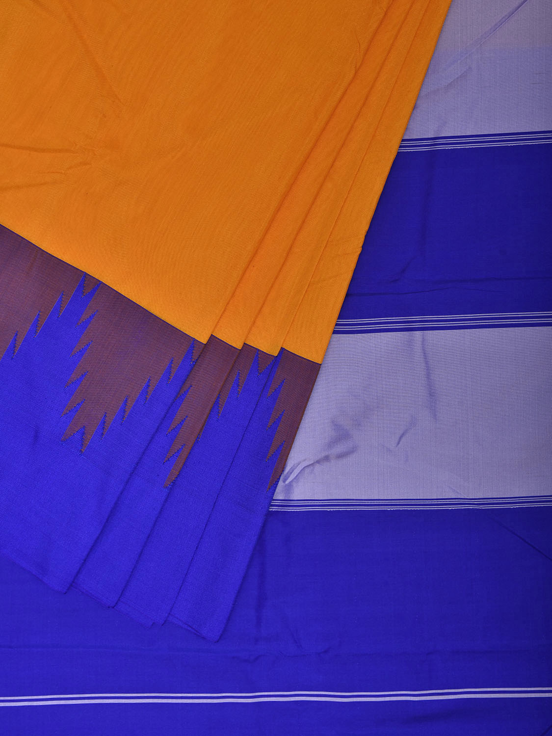 Orange and Blue ilkal Viscose Plain Saree with Temple Border Design il0078