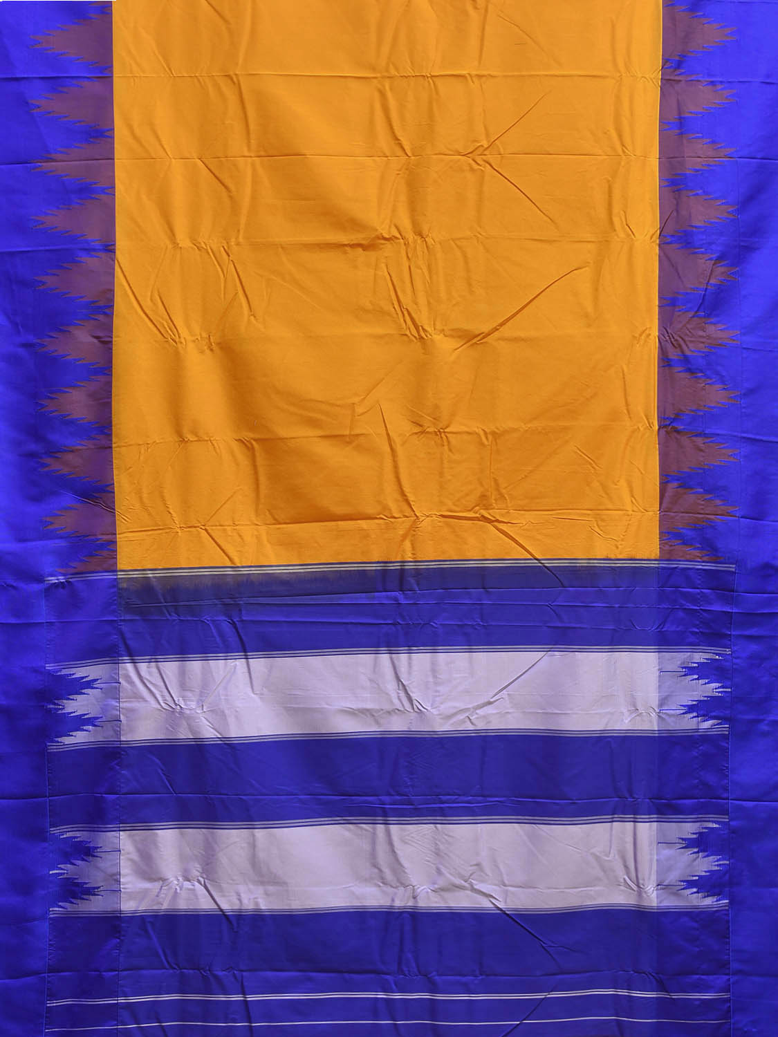 Orange and Blue ilkal Viscose Plain Saree with Temple Border Design il0078