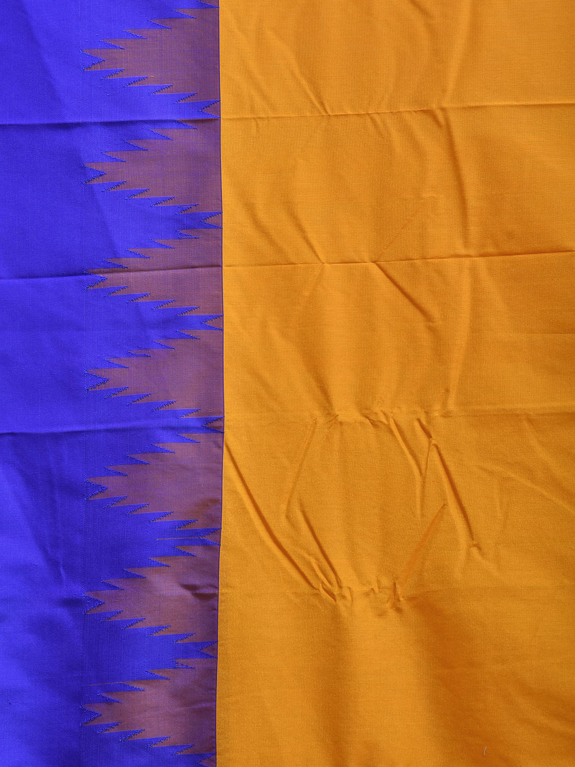Orange and Blue ilkal Viscose Plain Saree with Temple Border Design il0078