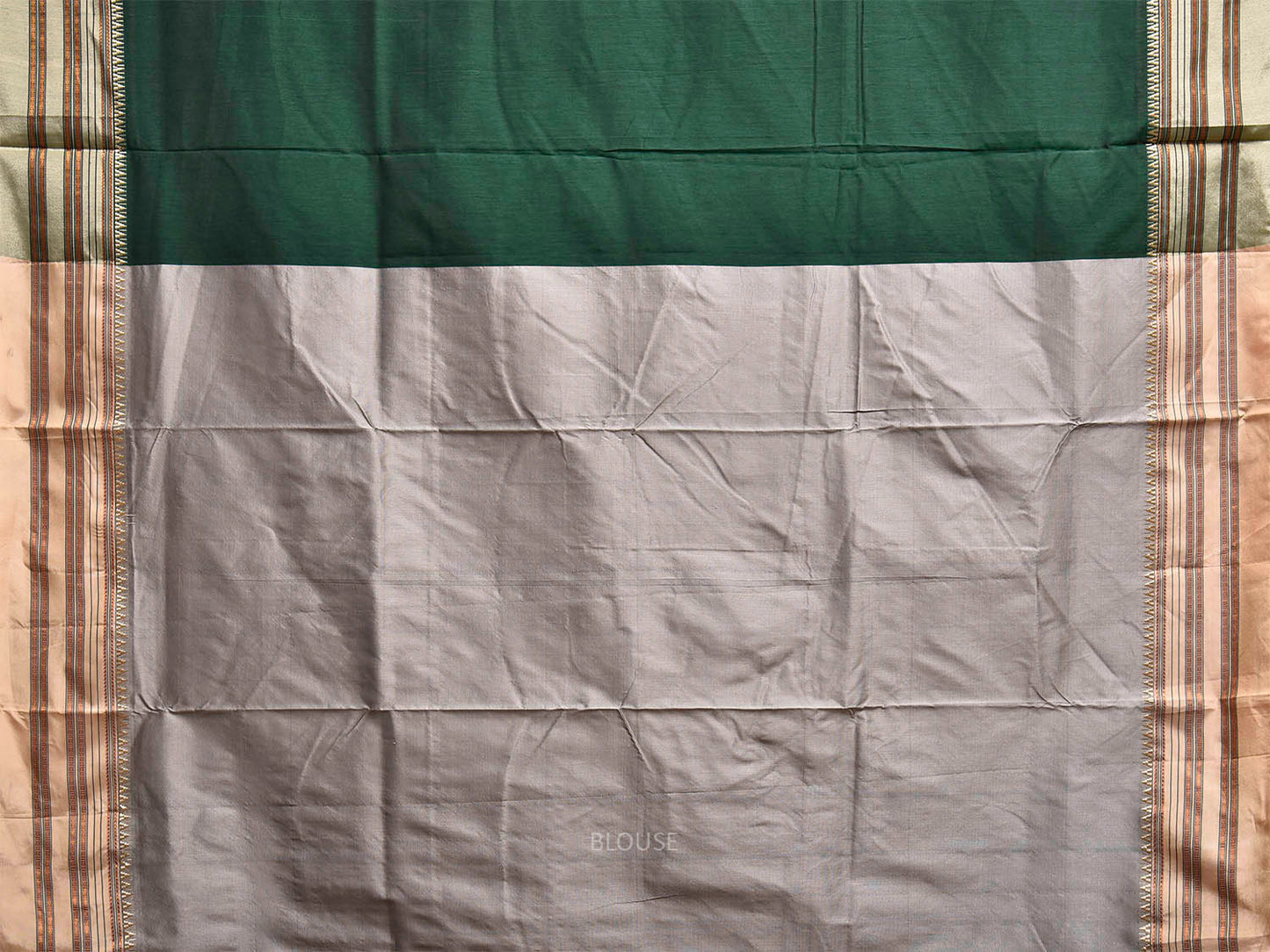 Green and White ilkal Cotton Viscose Plain Saree with Strips Pallu Design il0079