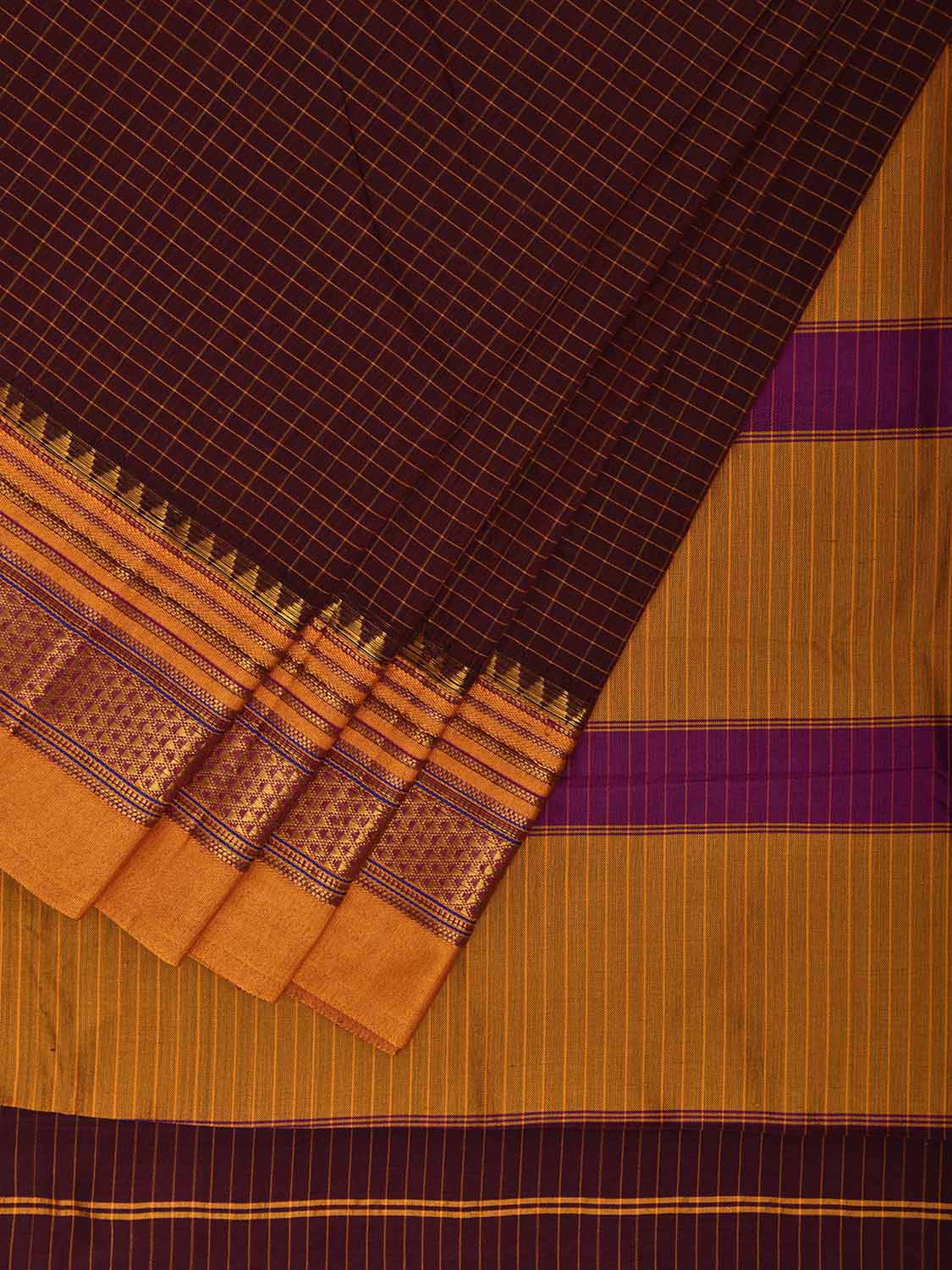 Maroon and Yellow ilkal Cotton Viscose Saree with Small Checks and Strips Pallu Design No Blouse il0081