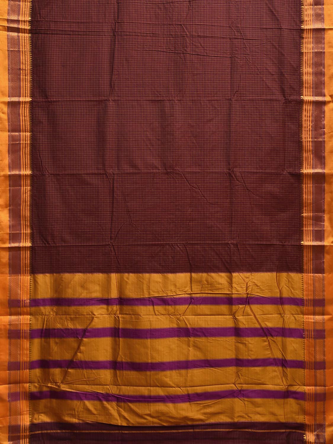 Maroon and Yellow ilkal Cotton Viscose Saree with Small Checks and Strips Pallu Design No Blouse il0081