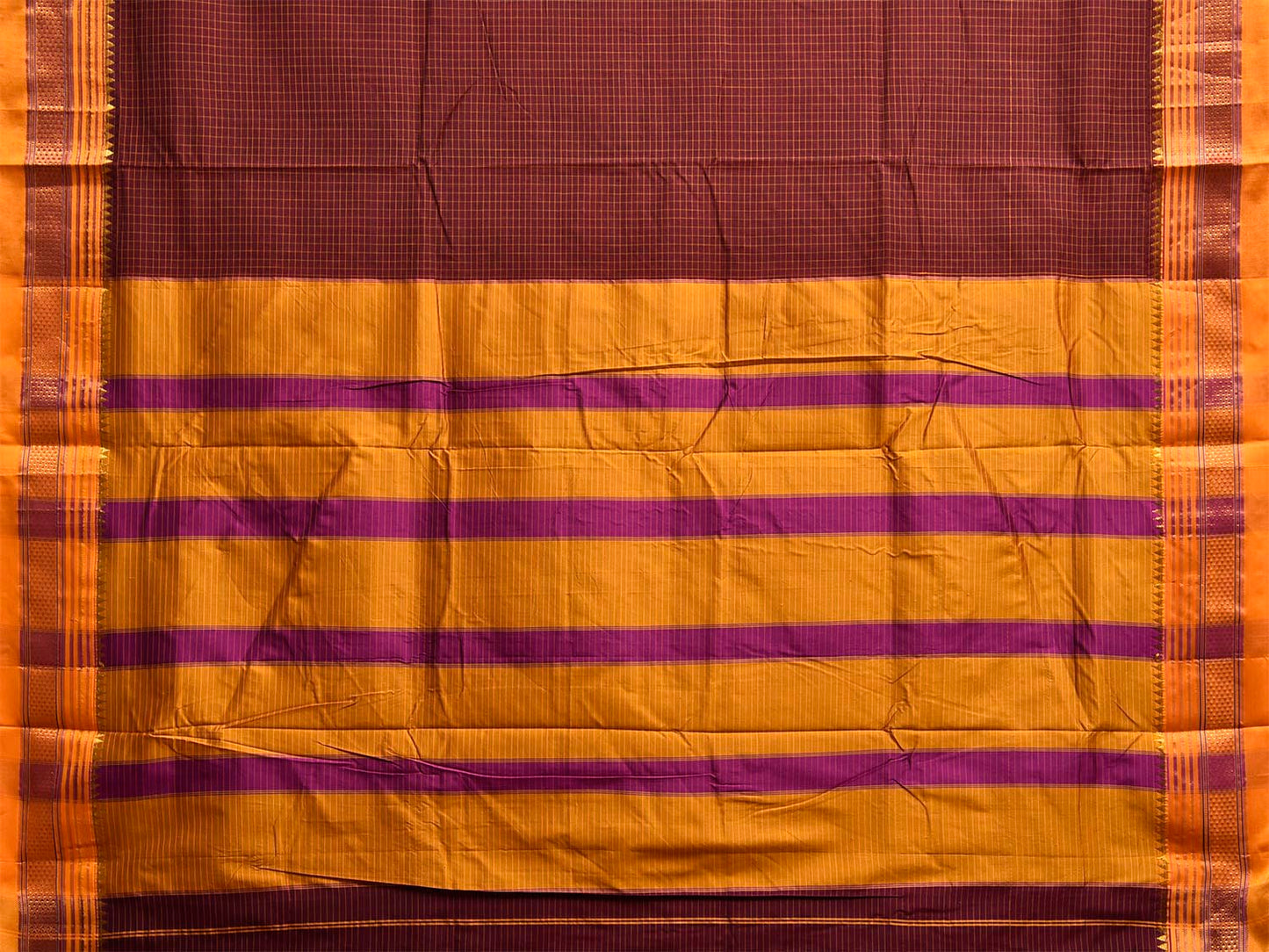 Maroon and Yellow ilkal Cotton Viscose Saree with Small Checks and Strips Pallu Design No Blouse il0081