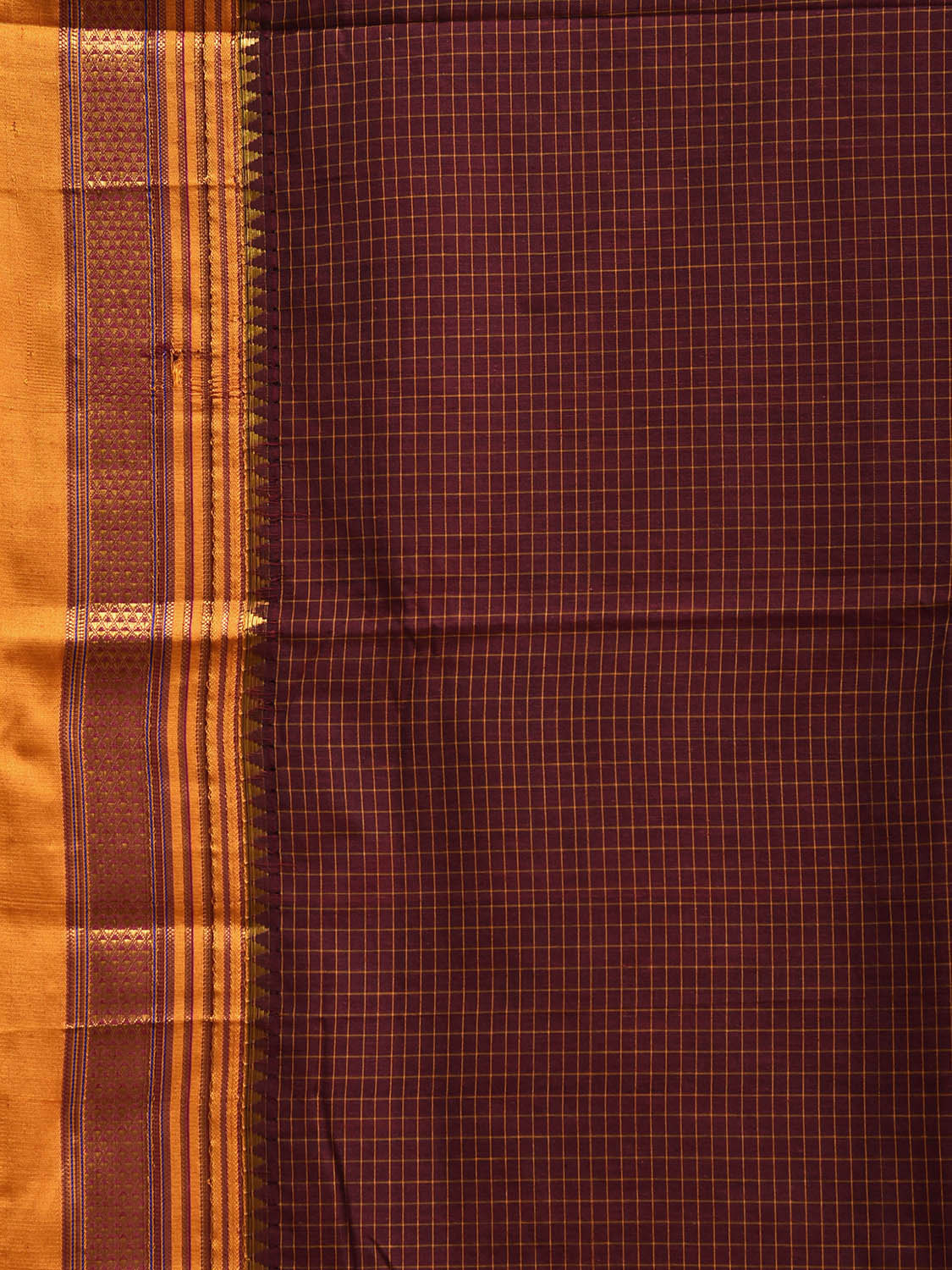Maroon and Yellow ilkal Cotton Viscose Saree with Small Checks and Strips Pallu Design No Blouse il0081