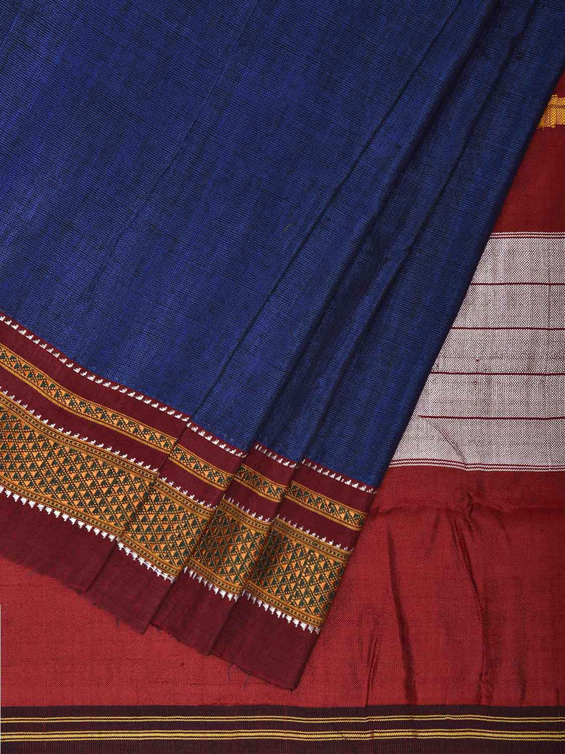 Blue and Red ilkal Viscose Plain Saree with Two Sided Pallu Design No Blouse il0082