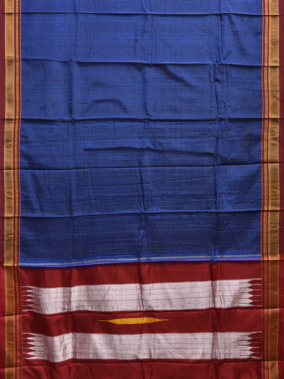 Blue and Red ilkal Viscose Plain Saree with Two Sided Pallu Design No Blouse il0082