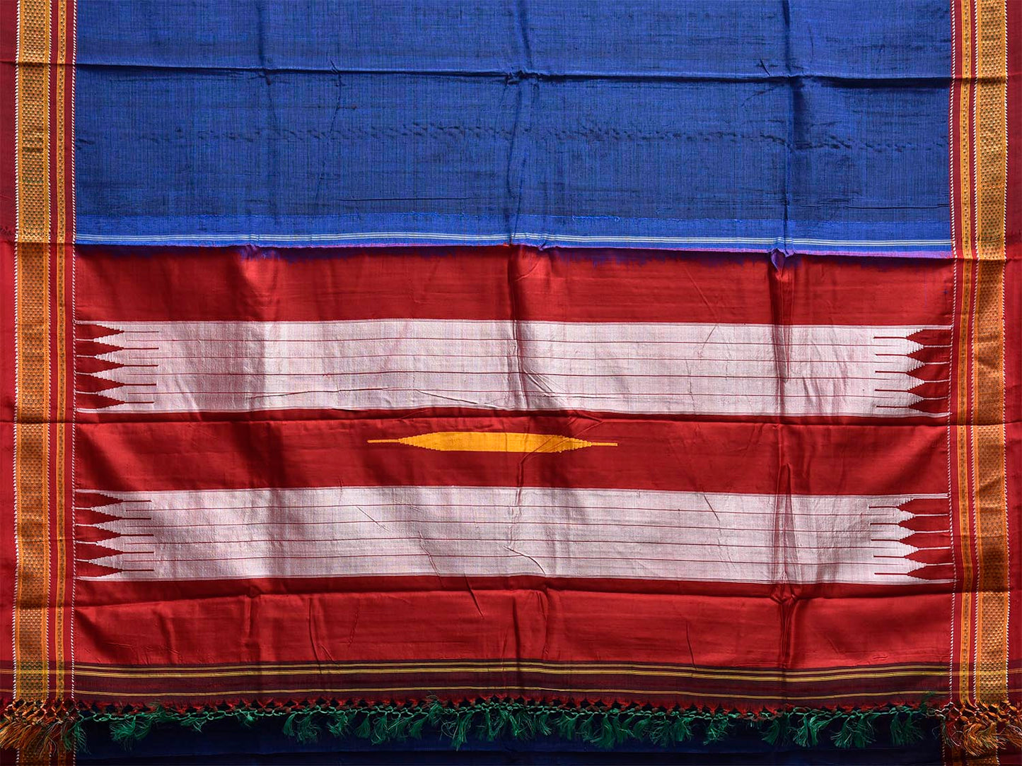 Blue and Red ilkal Viscose Plain Saree with Two Sided Pallu Design No Blouse il0082