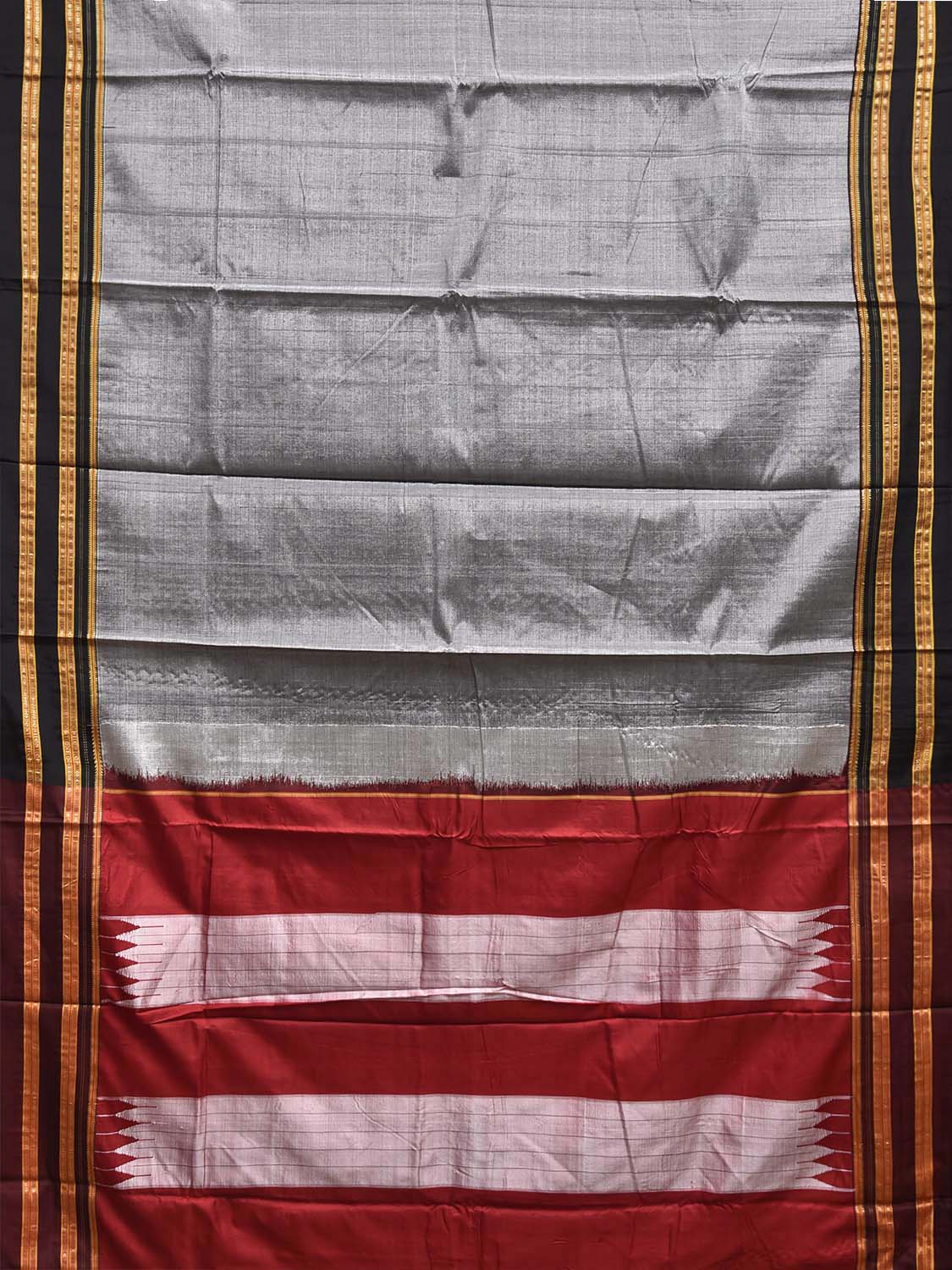 Grey and Red ilkal Viscose Plain Saree with Two Sided Pallu Design No Blouse il0083