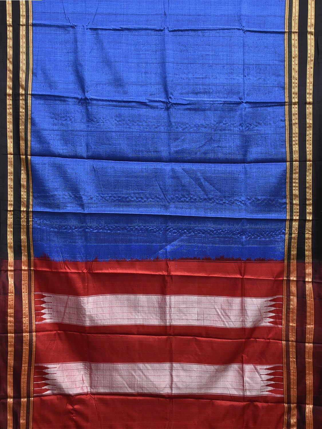 Blue and Red ilkal Viscose Plain Saree with Two Sided Pallu Design No Blouse il0084