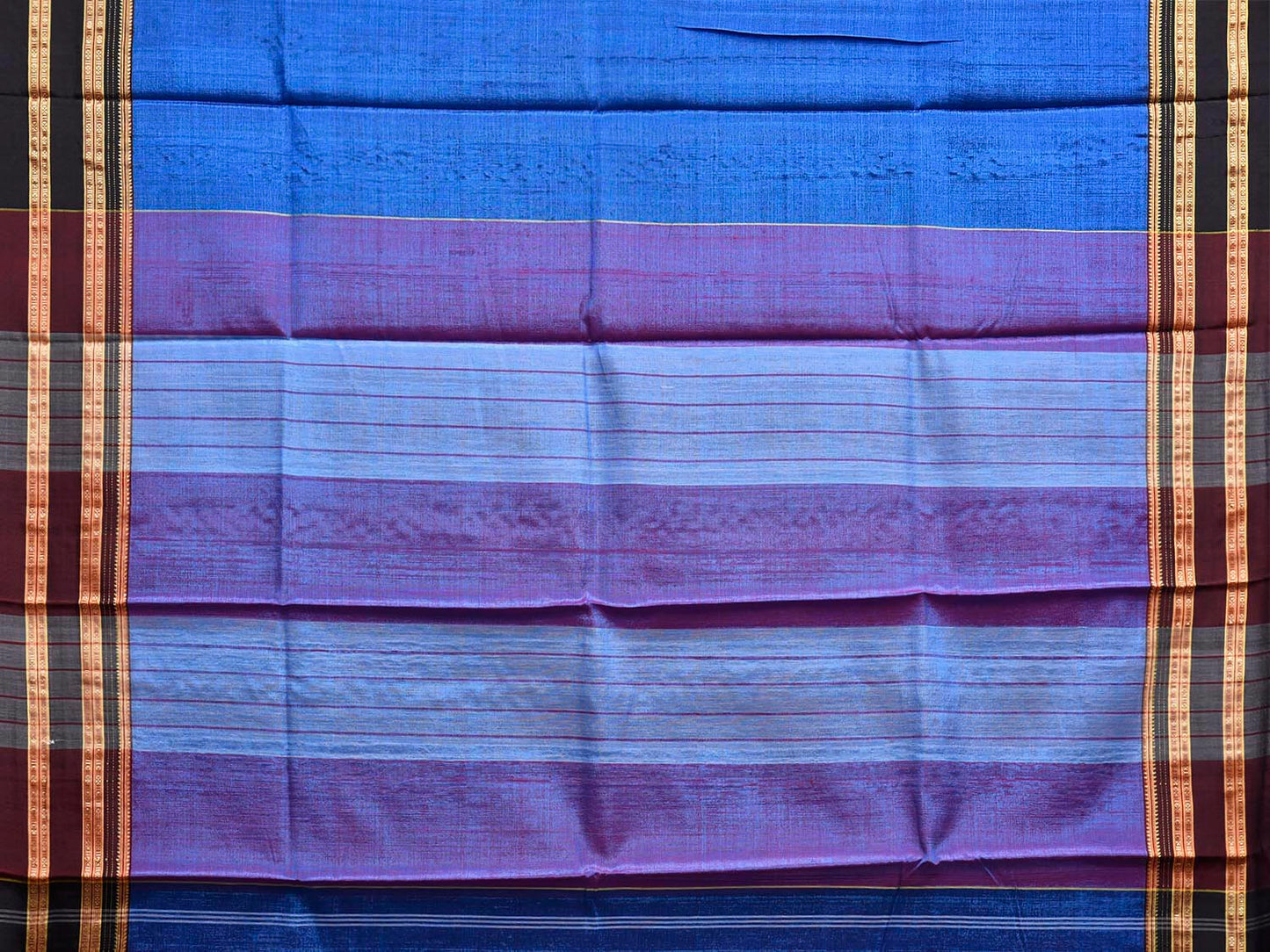 Blue and Red ilkal Viscose Plain Saree with Two Sided Pallu Design No Blouse il0084