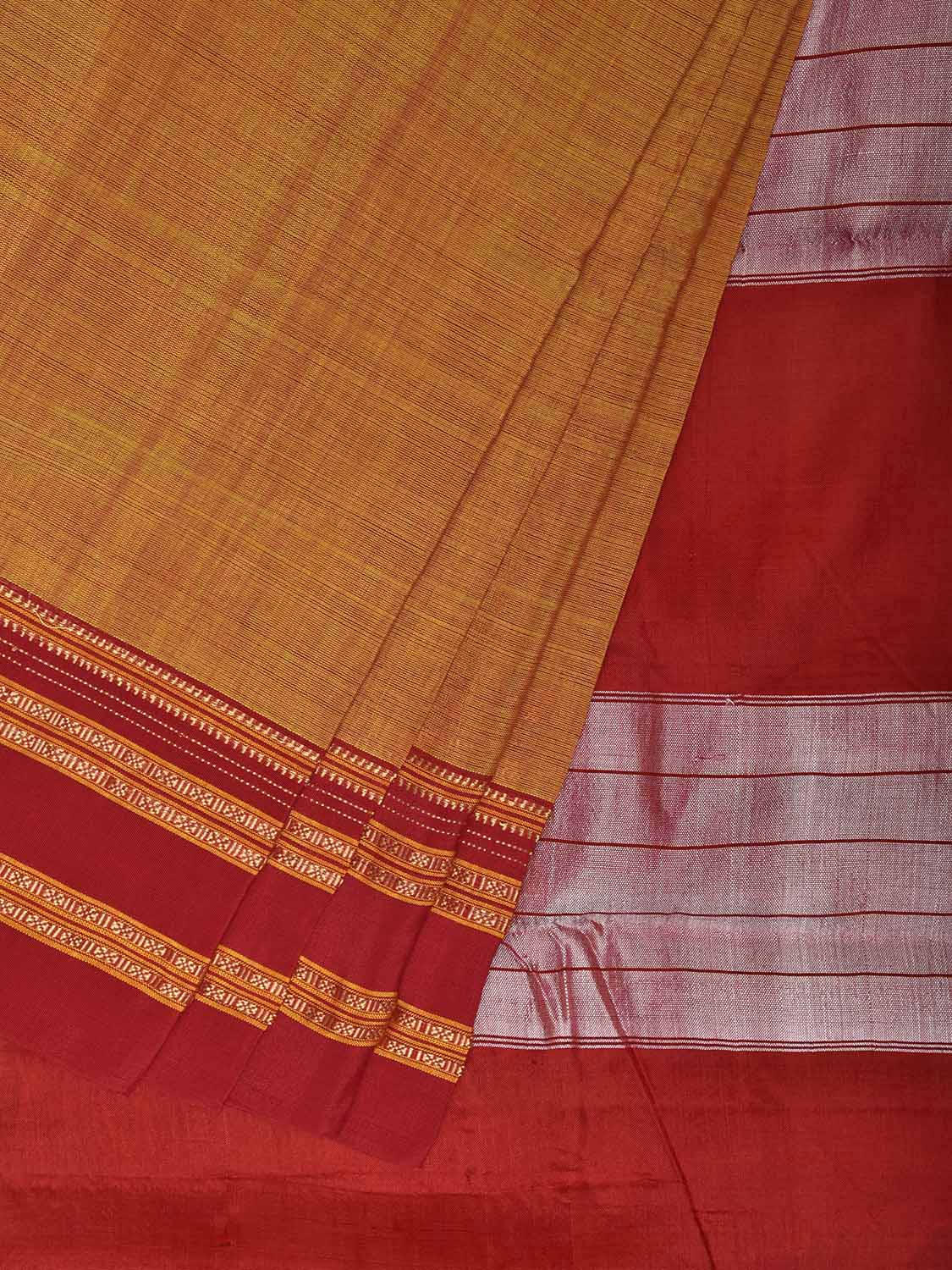 Mustard and Red ilkal Viscose Plain Saree with Two Sided Pallu Design No Blouse il0085