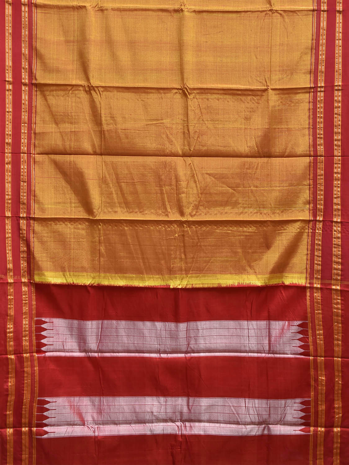 Mustard and Red ilkal Viscose Plain Saree with Two Sided Pallu Design No Blouse il0085