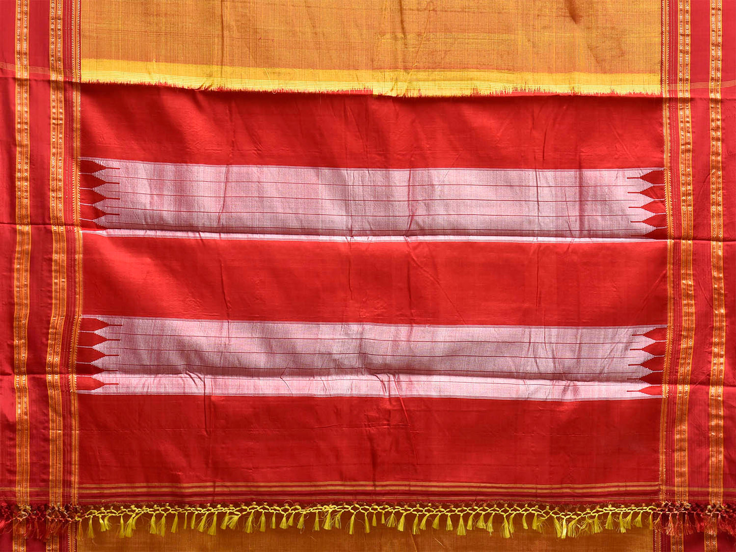 Mustard and Red ilkal Viscose Plain Saree with Two Sided Pallu Design No Blouse il0085