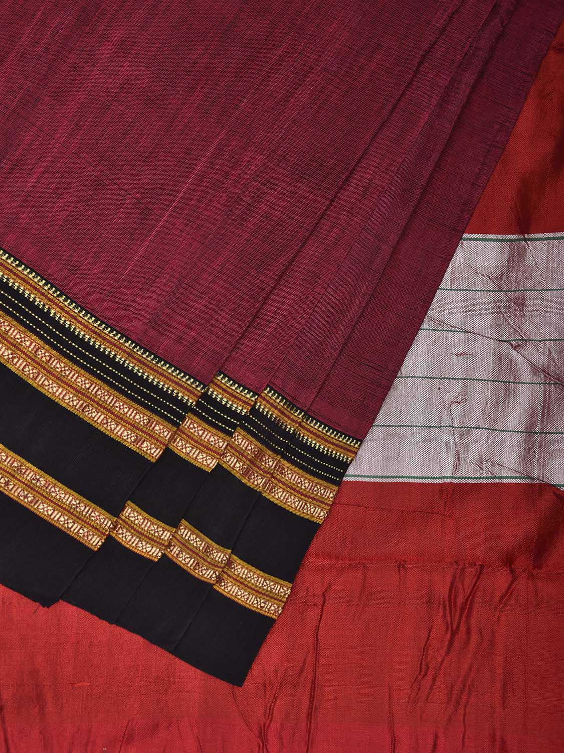Wine and Red ilkal Viscose Plain Saree with Two Sided Pallu Design No Blouse il0086