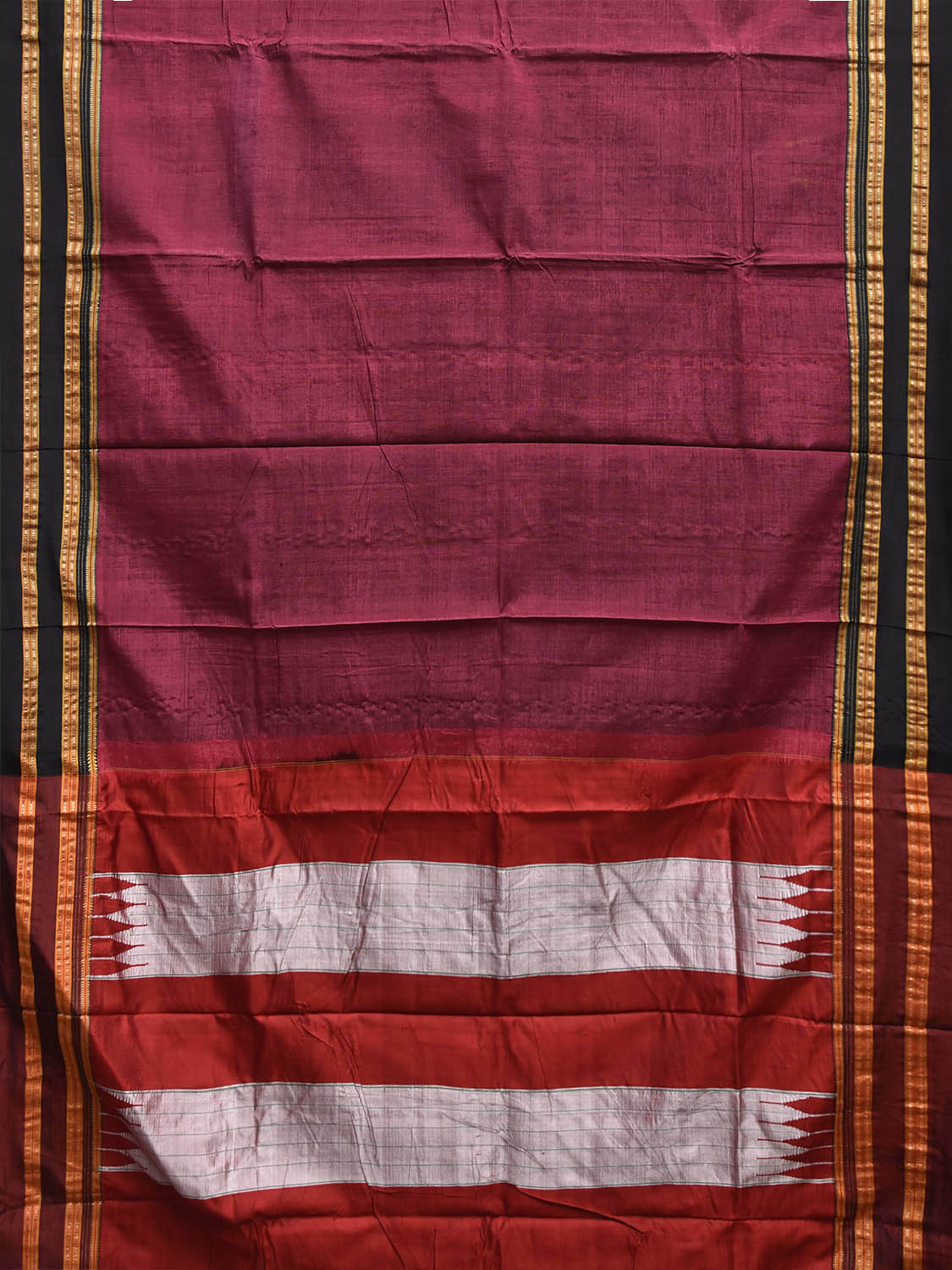 Wine and Red ilkal Viscose Plain Saree with Two Sided Pallu Design No Blouse il0086