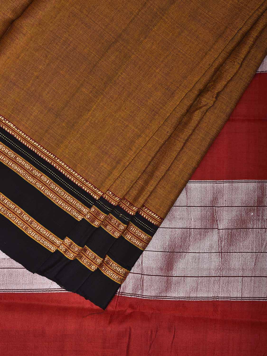 Yellow and Red ilkal Viscose Plain Saree with Two Sided Pallu Design No Blouse il0087
