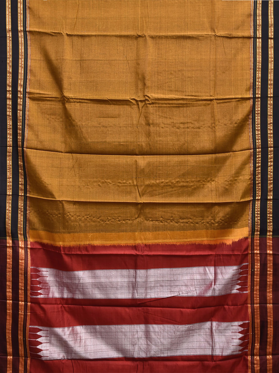 Yellow and Red ilkal Viscose Plain Saree with Two Sided Pallu Design No Blouse il0087
