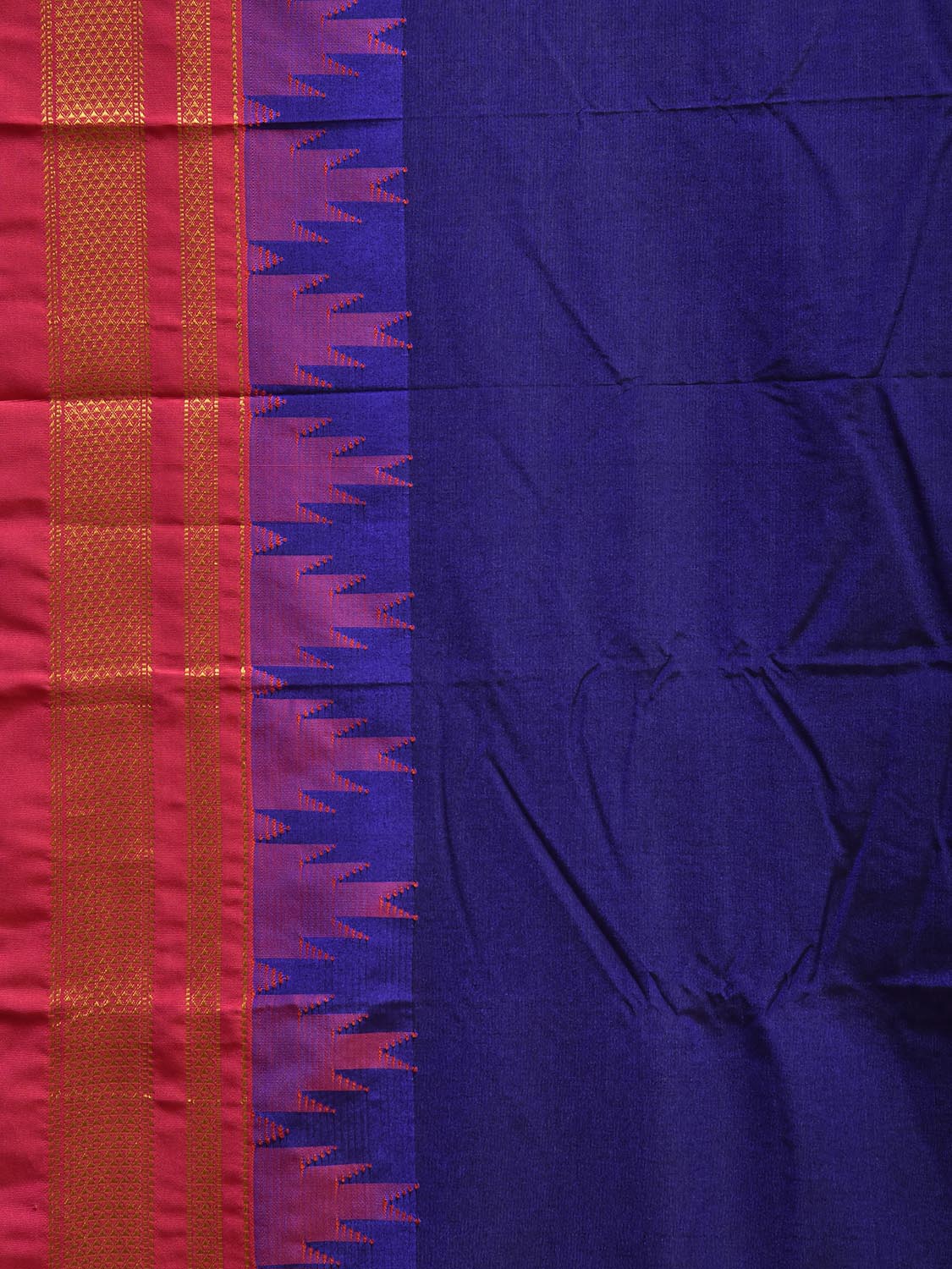Navy and Red ilkal Viscose Plain Saree with Temple Border Design il0088