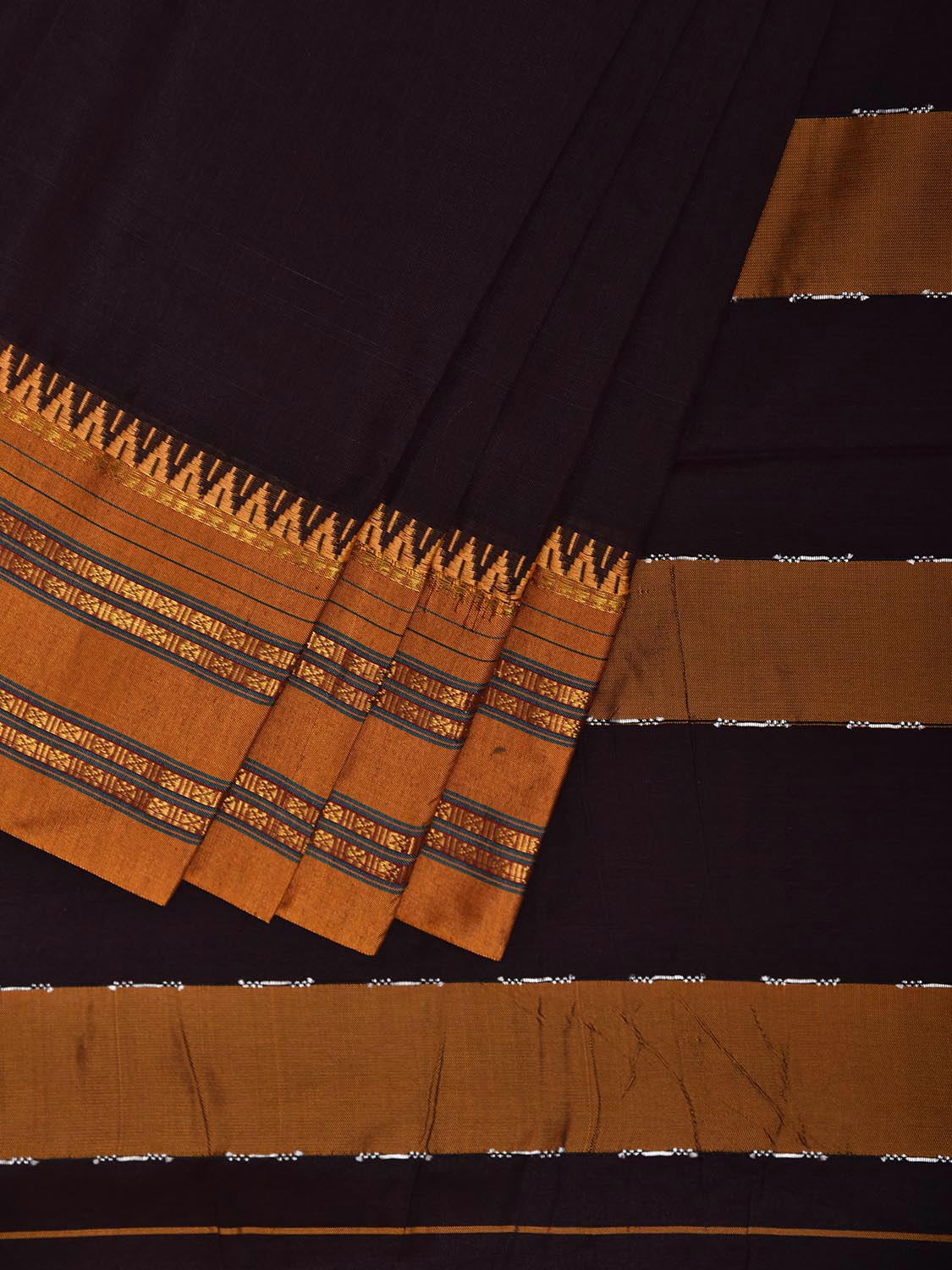 Black and Yellow ilkal Viscose Plain Saree with Strips Pallu Design No Blouse il0089