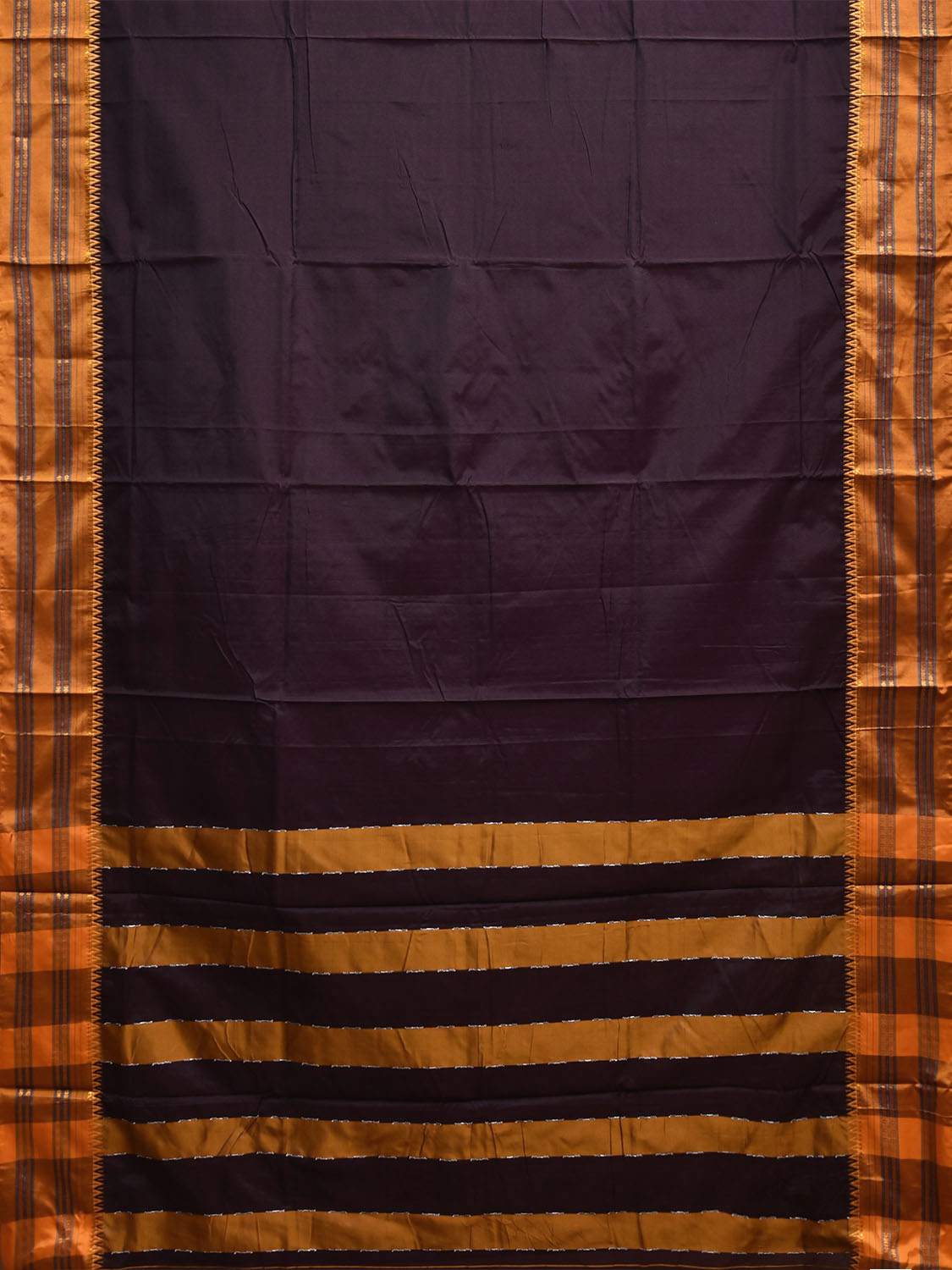 Black and Yellow ilkal Viscose Plain Saree with Strips Pallu Design No Blouse il0089