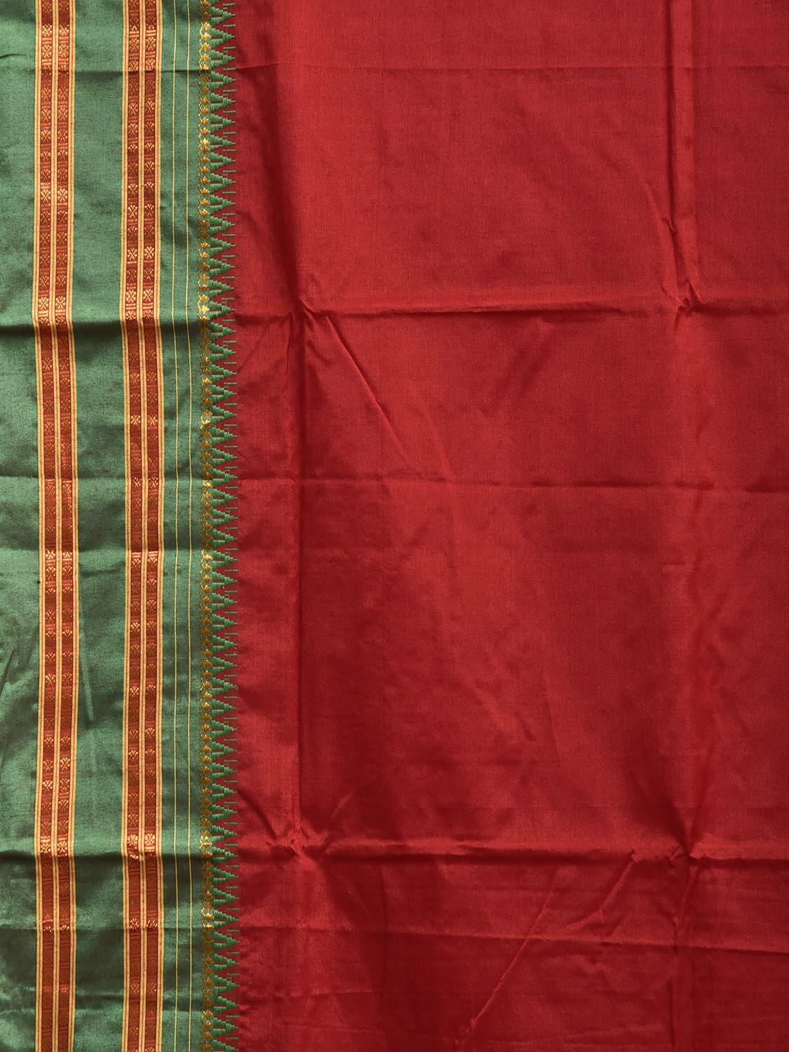 Red and Green ilkal Viscose Plain Saree with Strips Pallu Design No Blouse il0090