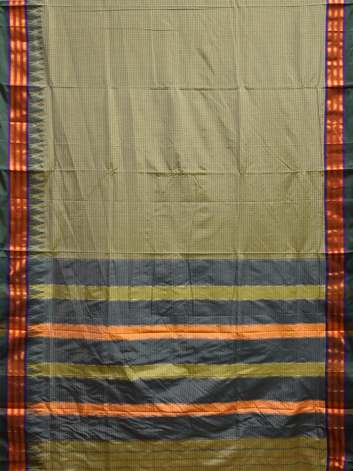 Sea Green and Grey ilkal Viscose Saree with Checks and Strips Pallu Design il0094