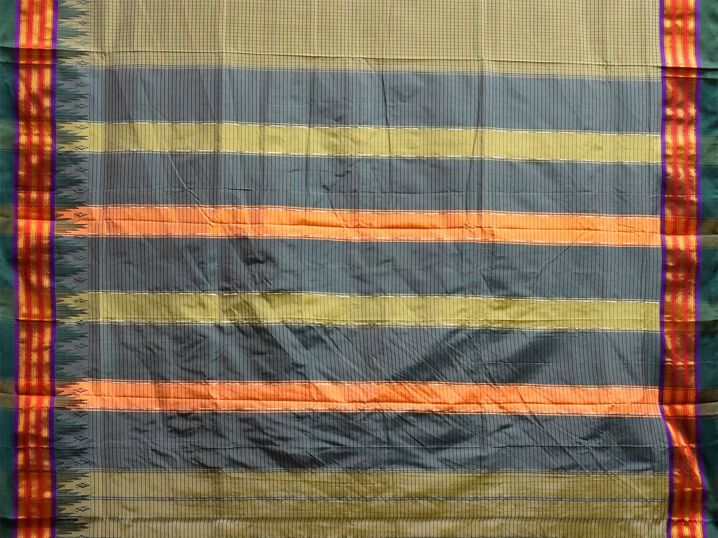 Sea Green and Grey ilkal Viscose Saree with Checks and Strips Pallu Design il0094