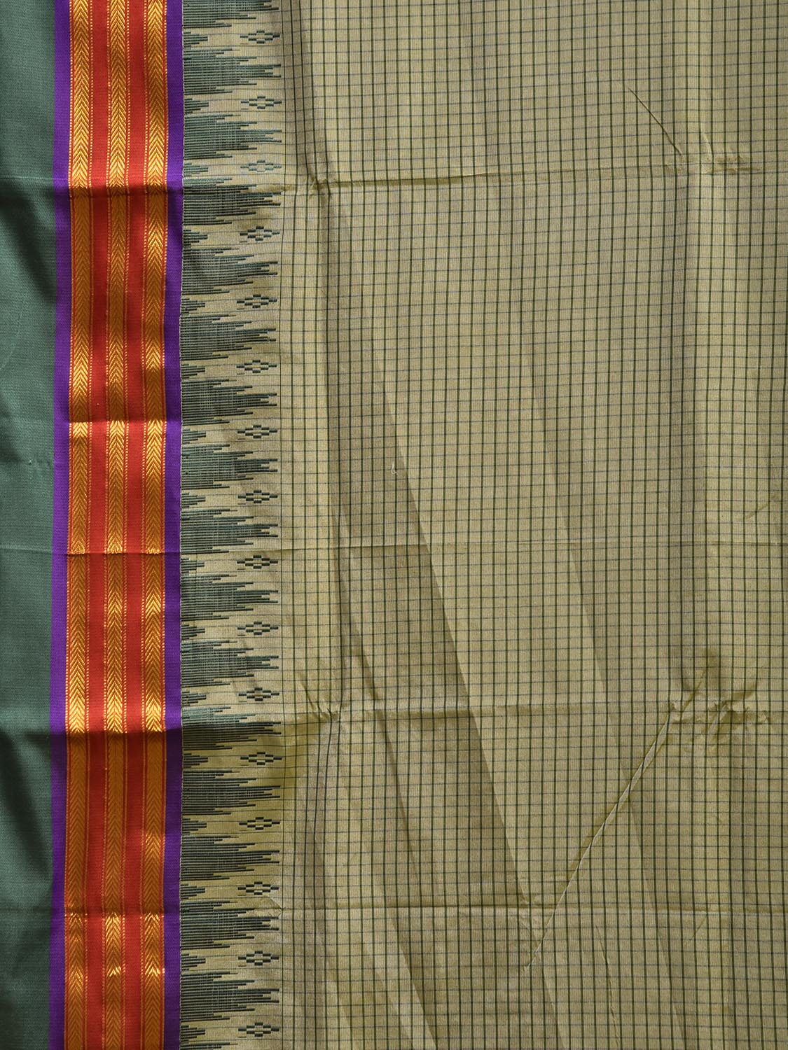 Sea Green and Grey ilkal Viscose Saree with Checks and Strips Pallu Design il0094