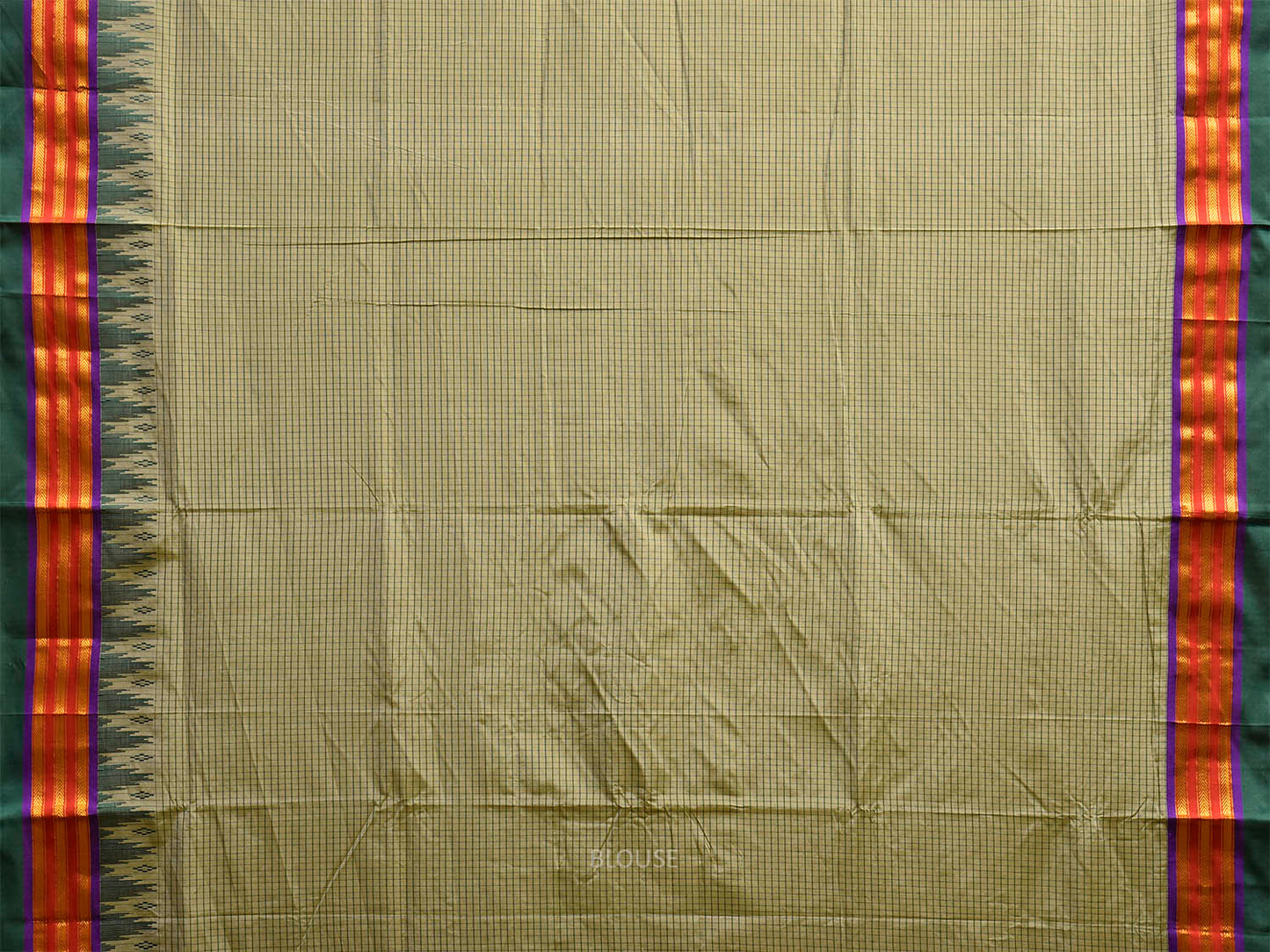 Sea Green and Grey ilkal Viscose Saree with Checks and Strips Pallu Design il0094