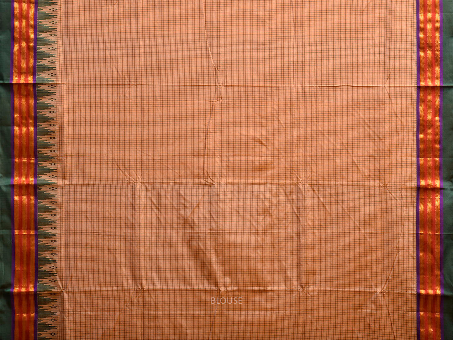 Cream and Grey ilkal Viscose Saree with Checks and Strips Pallu Design il0097