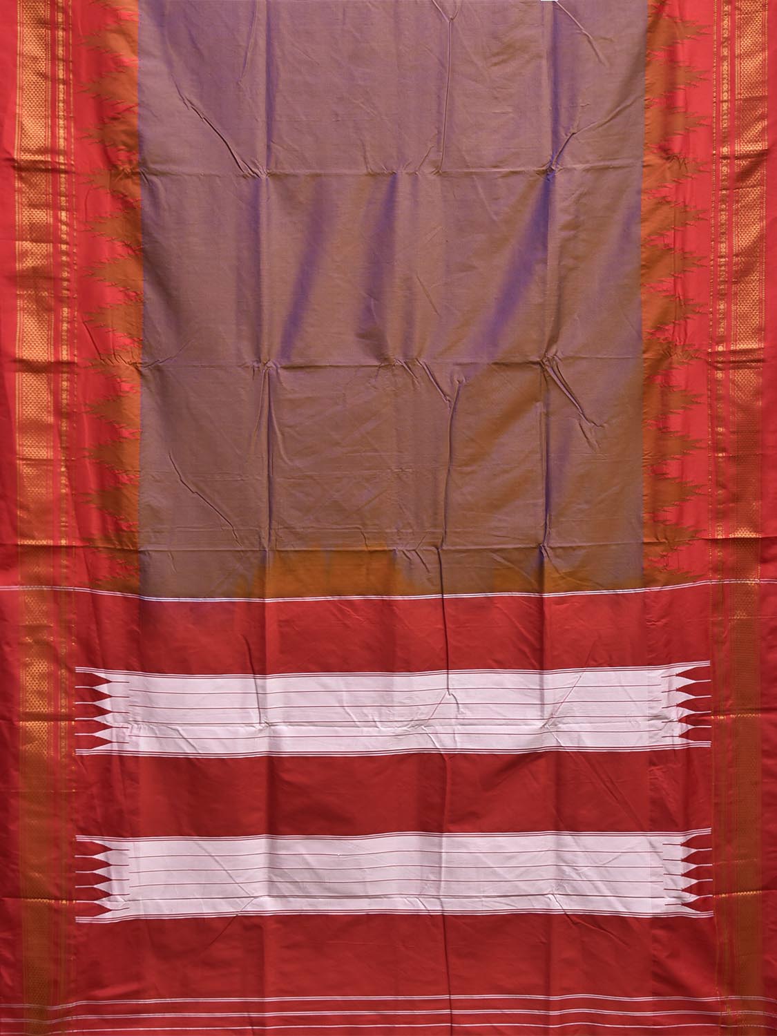 Red ilkal Viscose Saree with Big Temple Border and Contrast Pallu Design il0098