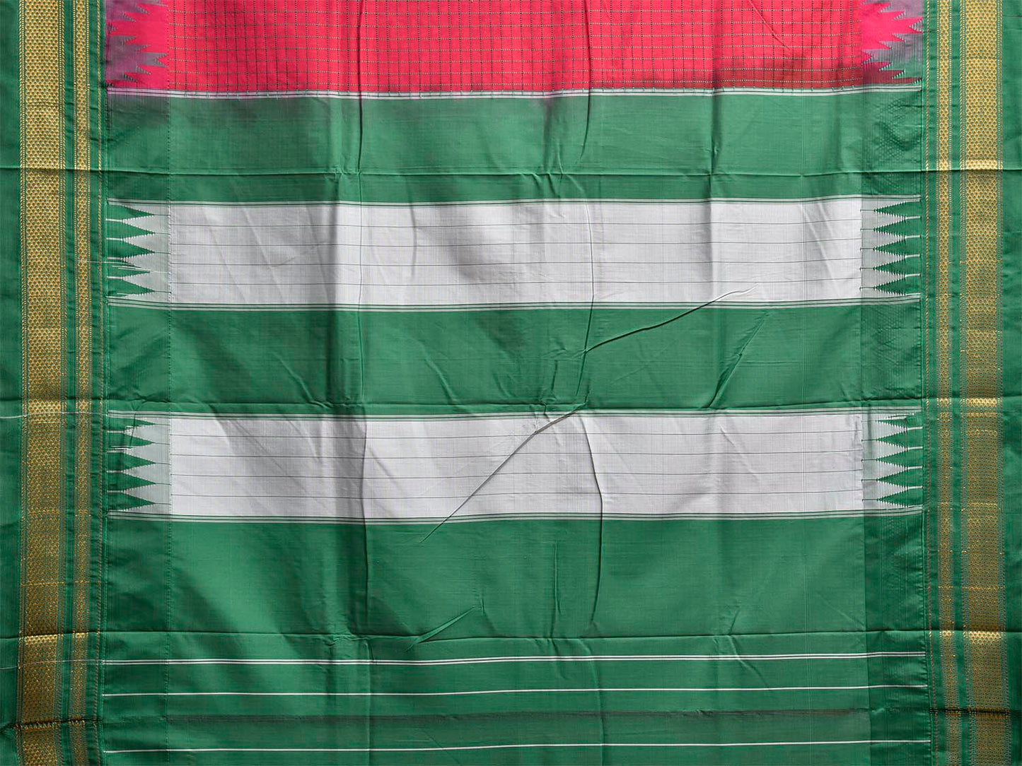 Pink and Green ilkal Viscose Saree with Big Temple Border and Checks Design il0100