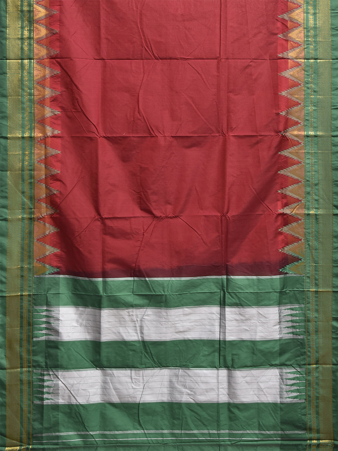 Maroon and Green ilkal Viscose Saree with Big Temple Border and Contrast Pallu Design il0102