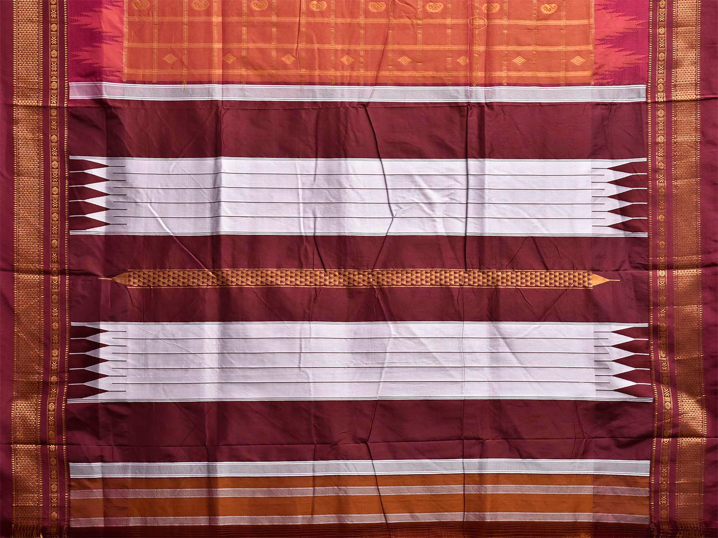 Dark Fawn and Brown ilkal Viscose Saree with Big Temple Border and Checks Design il0104