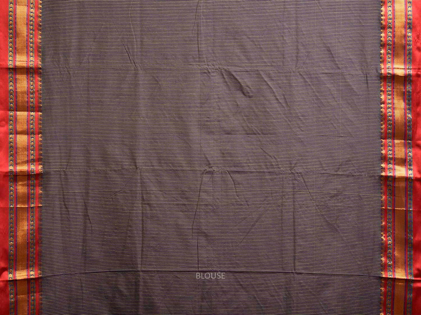 Navy and Dark Red ilkal Viscose Saree with Small Checks and Strips Pallu Design il0105