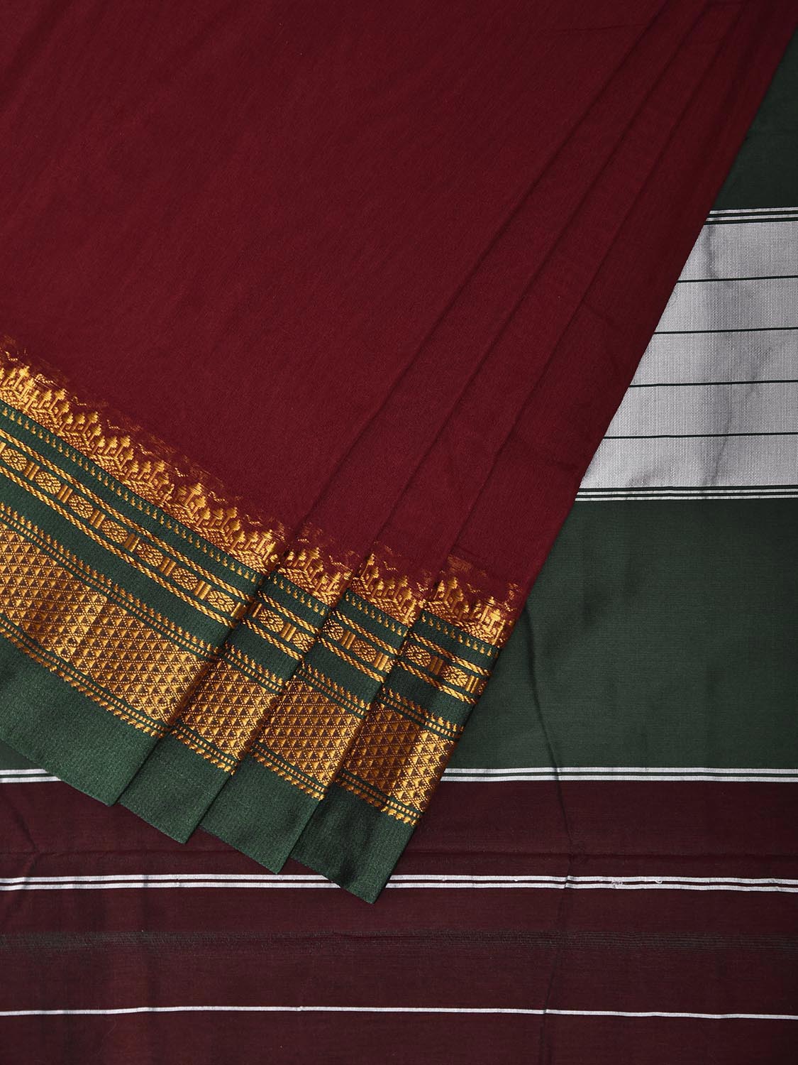 Maroon and Green ilkal Viscose Plain Saree with Contrast Pallu Design il0106
