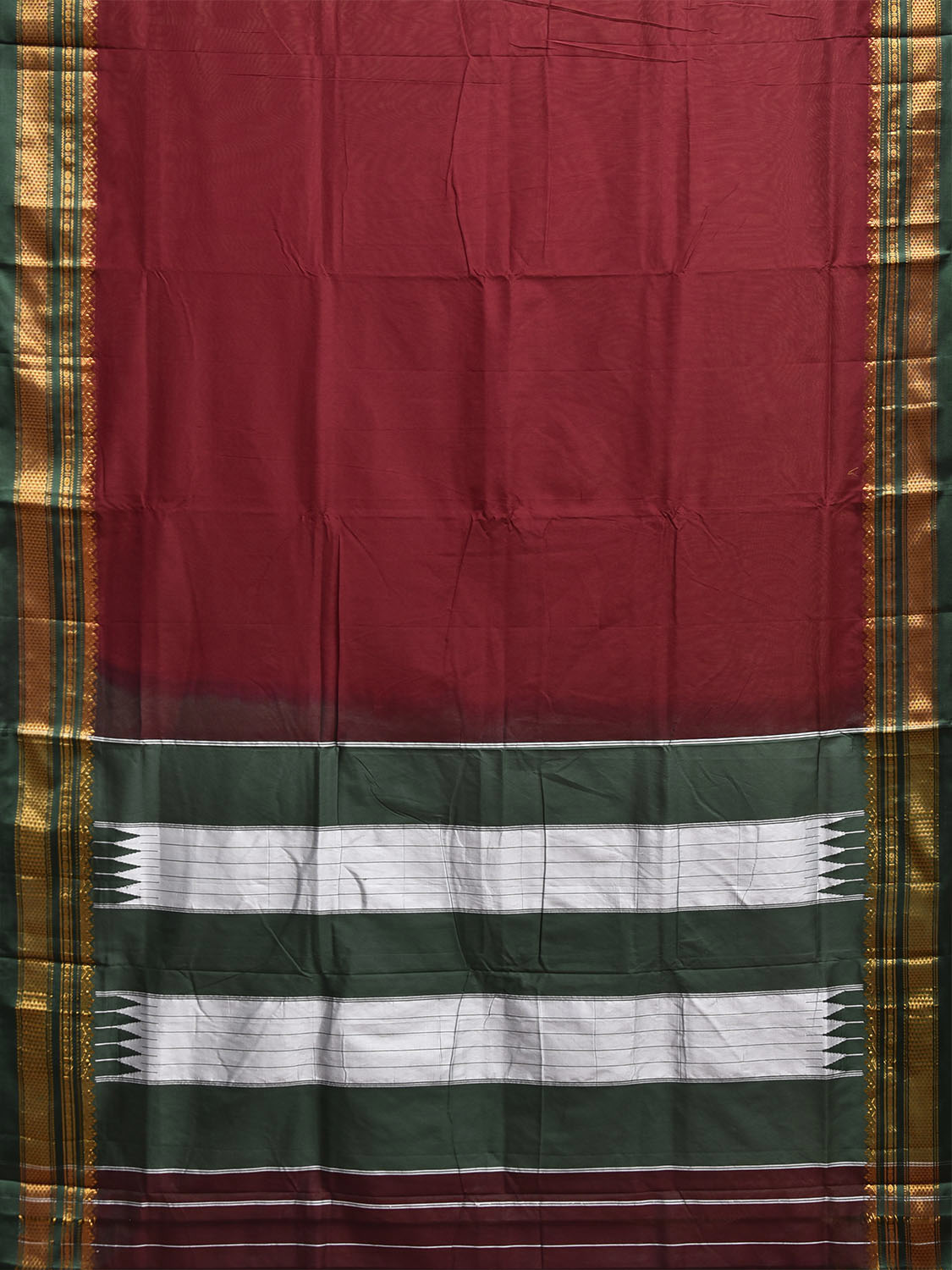 Maroon and Green ilkal Viscose Plain Saree with Contrast Pallu Design il0106