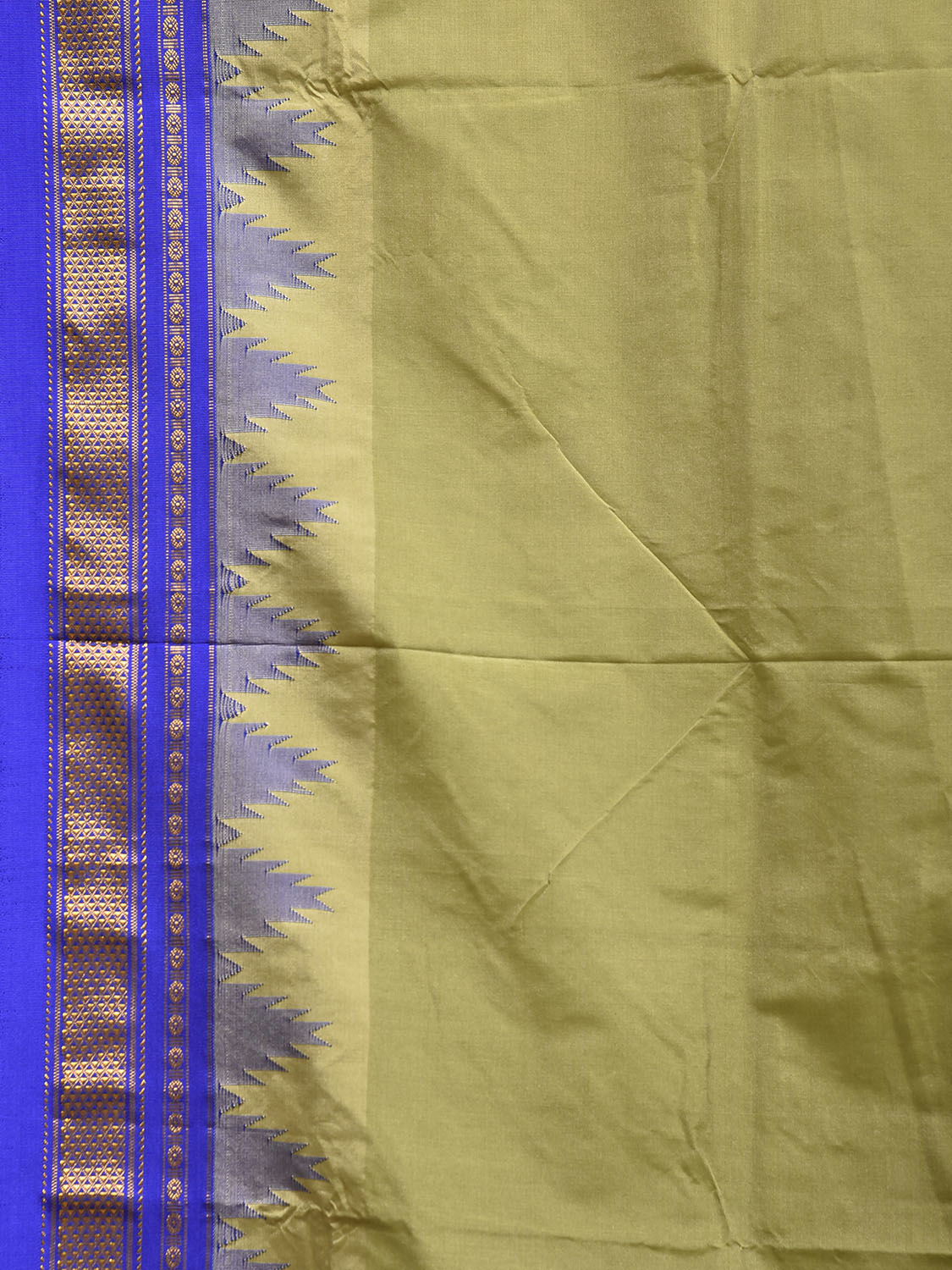 Light Olive and Blue ilkal Viscose Plain Saree with Contrast Pallu and Big Temple Border Design il0108