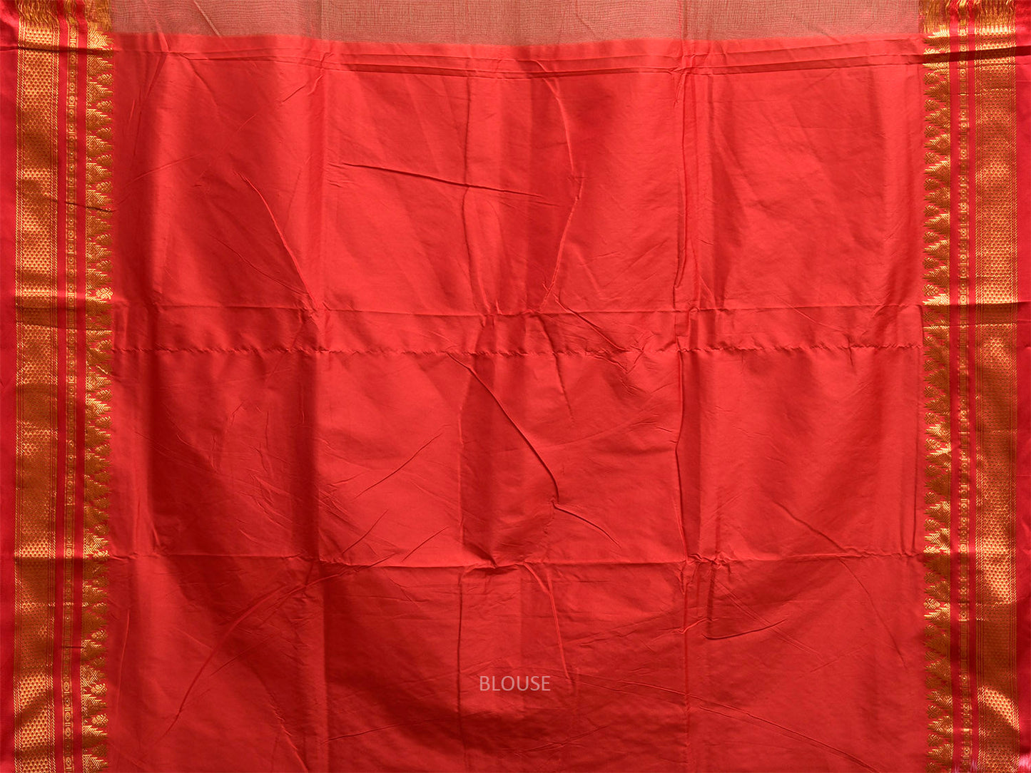Cream and Red ilkal Viscose Plain Saree with Contrast Pallu and Temple Border Design il0109