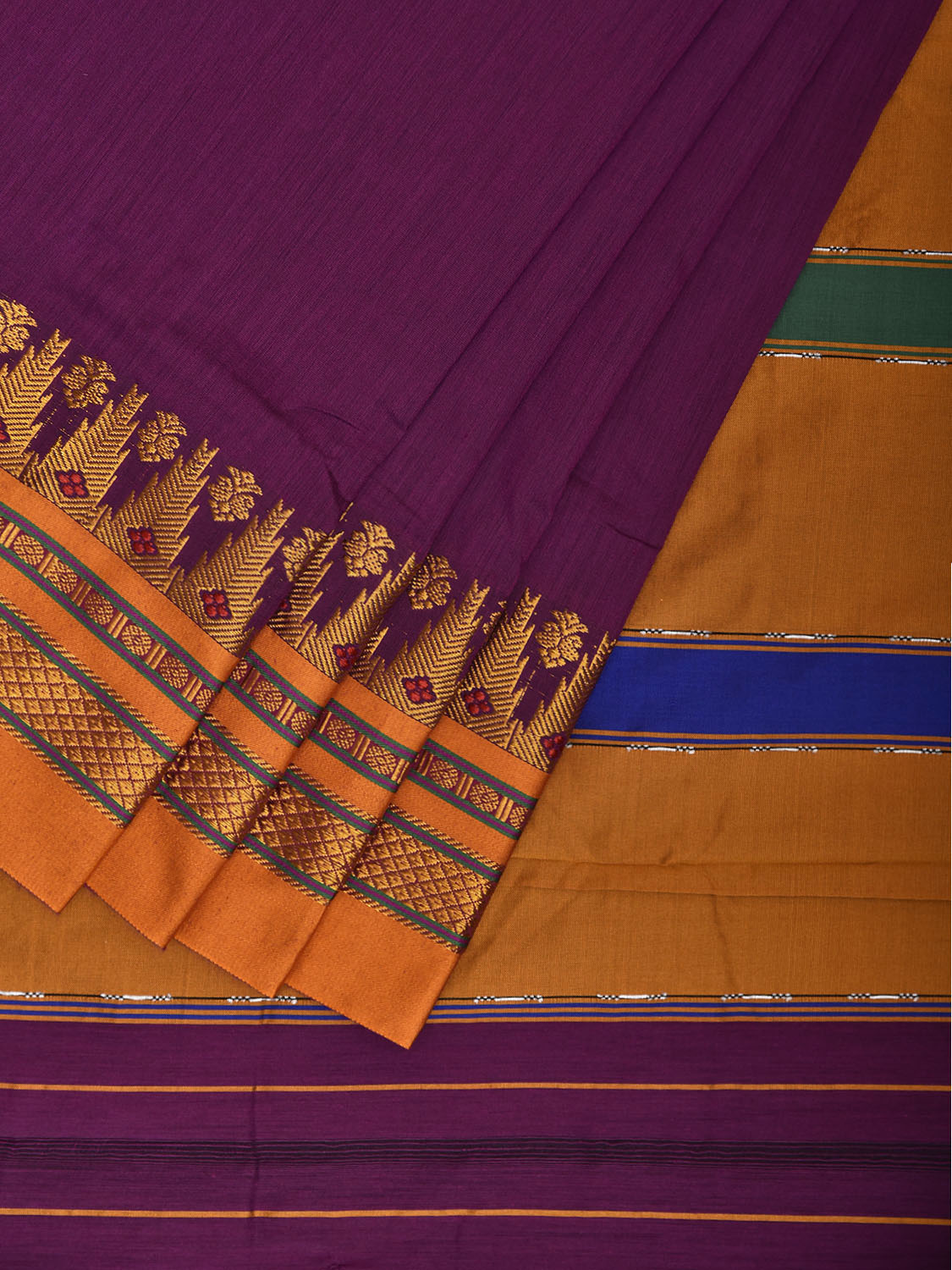 Purple and Yellow ilkal Viscose Plain Saree with Contrast Pallu and Temple Border Design il0110