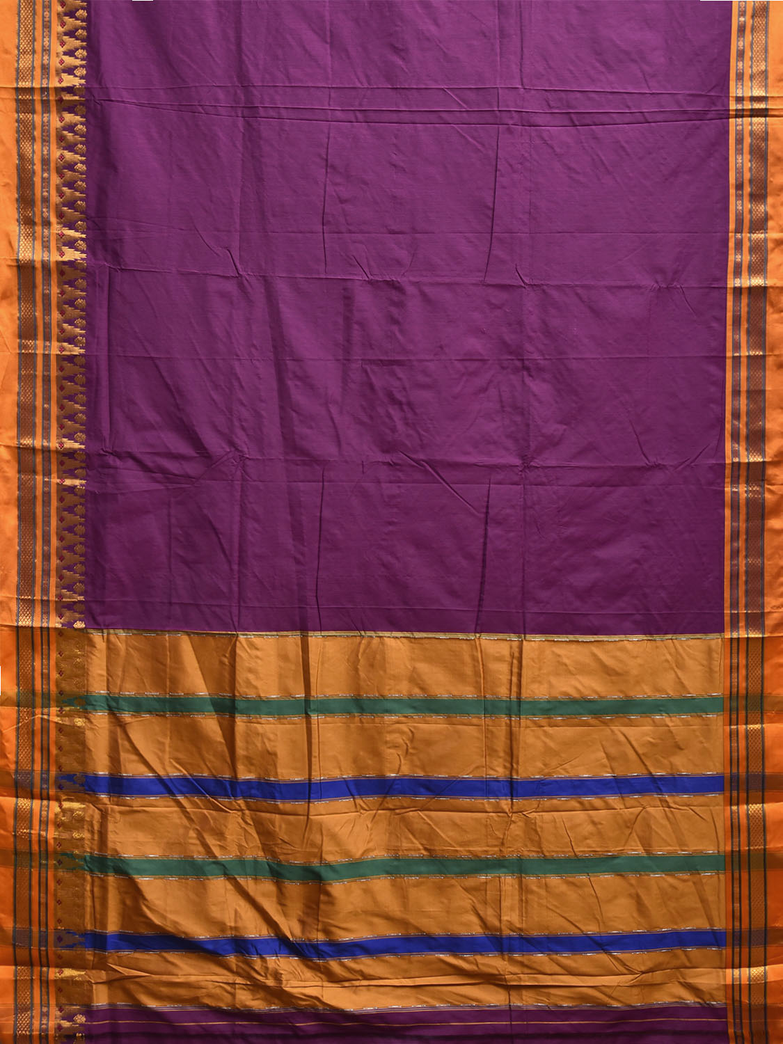 Purple and Yellow ilkal Viscose Plain Saree with Contrast Pallu and Temple Border Design il0110